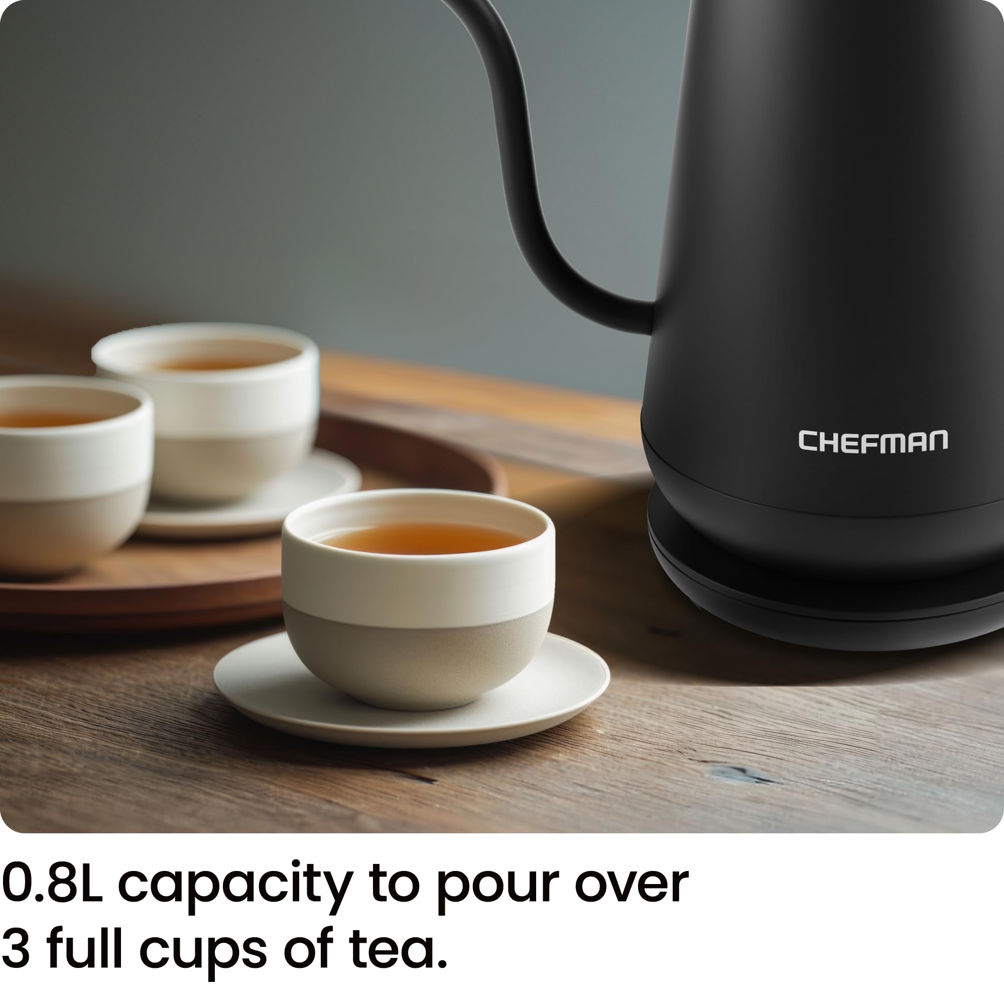 Chefman Gooseneck Electric Kettle, 0.8L Pour Over Tea Kettle For Coffee And Tea, One-Touch Operation, Boil-Dry Protection, Auto