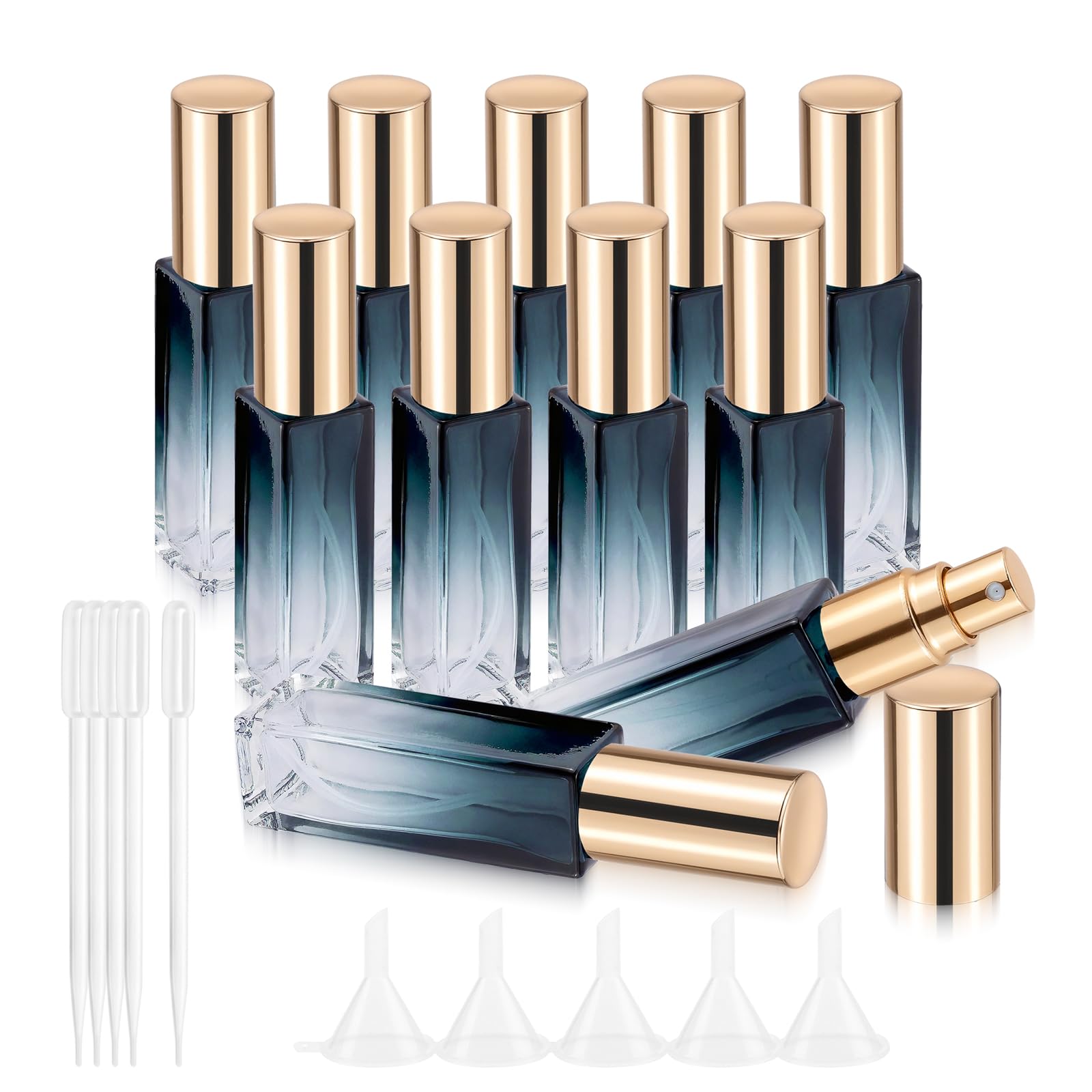 Kesell 10Ml Spray Bottle 11 Pcs Mini Glass Perfume Bottle Refillable Perfume Atomizer Travel Size Square Empty Bottle With 5Pcs