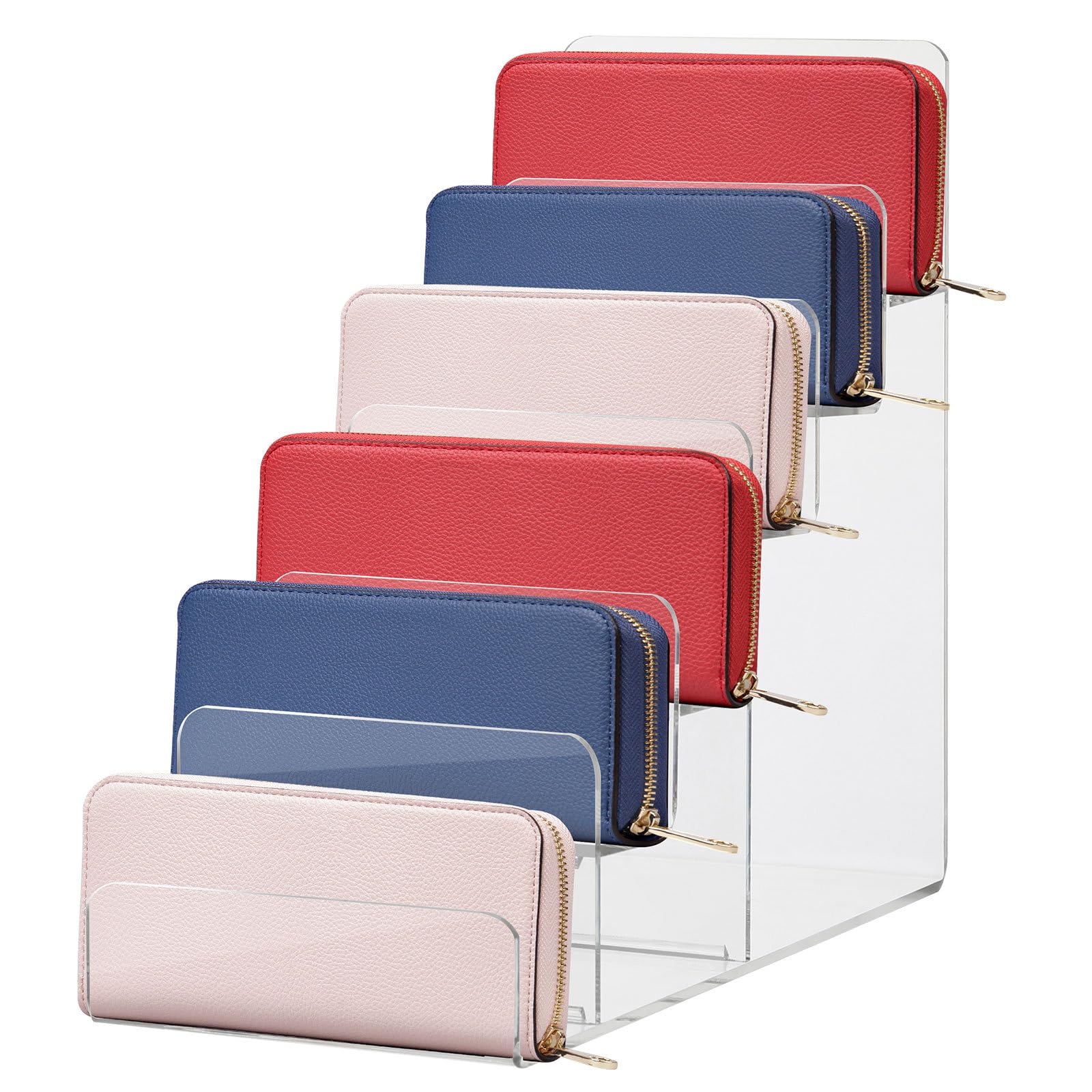 Cabilock Acrylic Purse Display 6- Tier Display Stand Acrylic Riser Display Shelf Wallet Display Stand Holder Shelf Storage- Hold