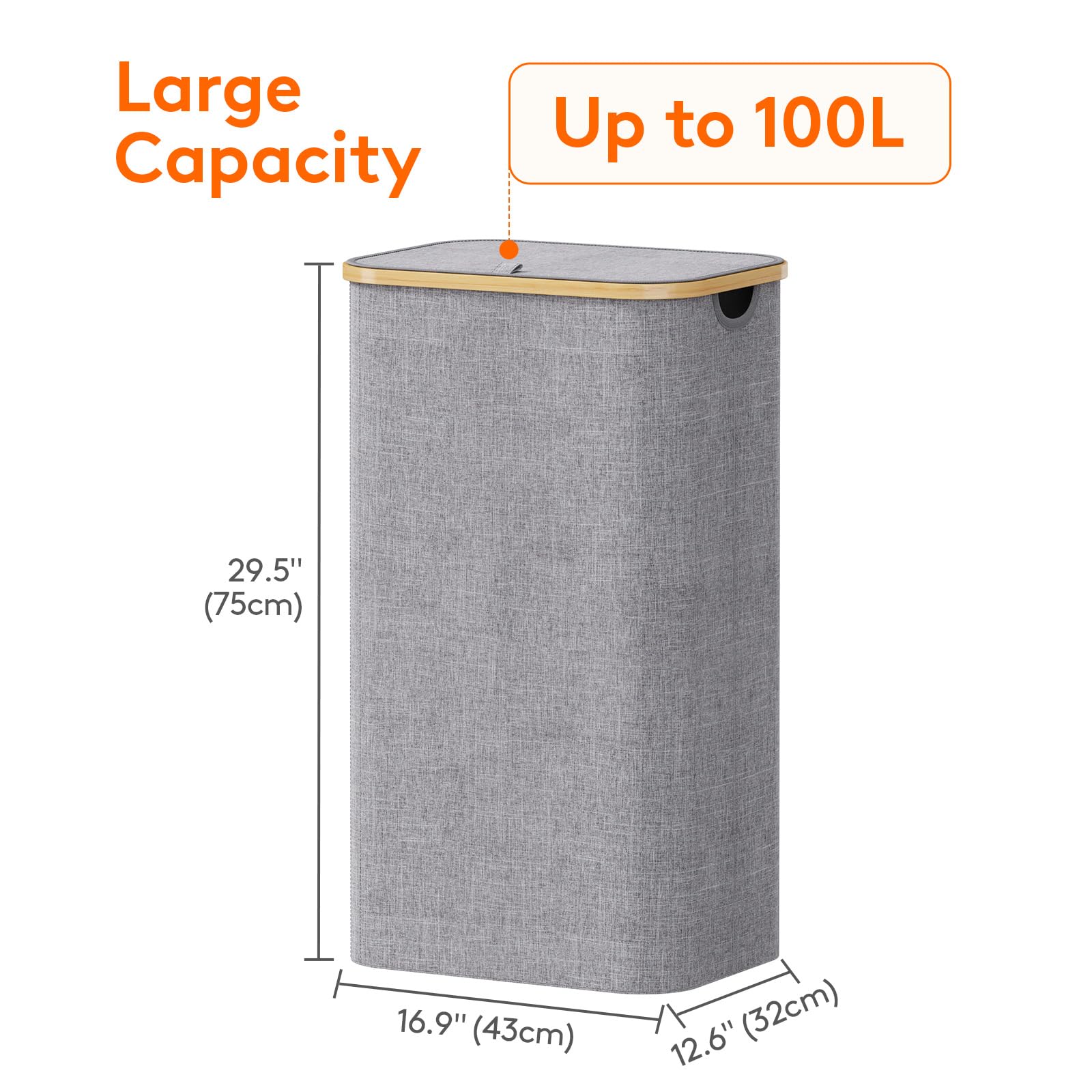 Lifewit 100L Laundry Basket With Lid, Clothes Hampers For Laundry With Bamboo Handles And 2 Removable Laundry Bags, Large Foldab