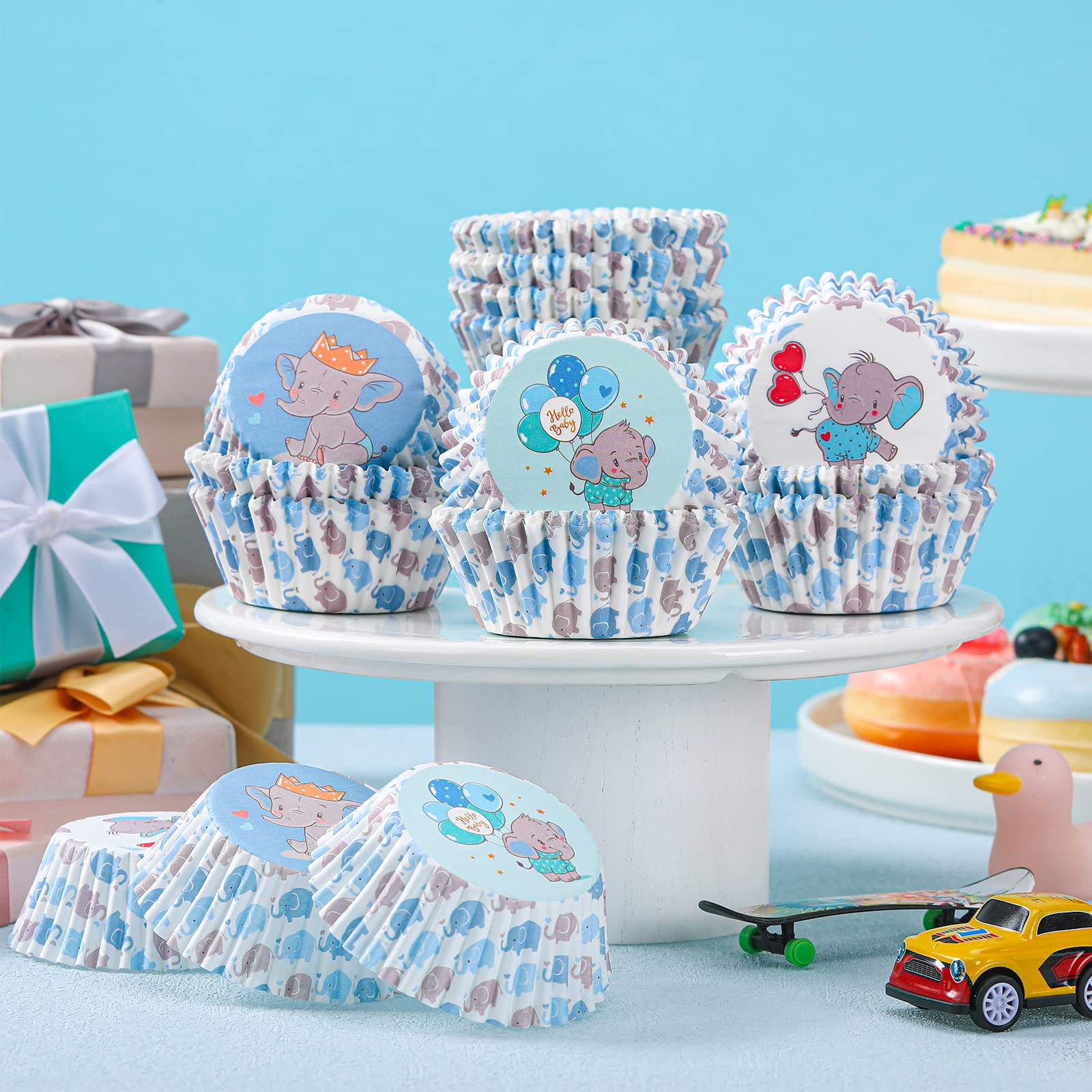 300 Count Baby Shower Cupcake Liners Boy Elephant Muffin Cups Paper Liners Blue Cupcake Wrappers Baking Cups Baking Liners Holde