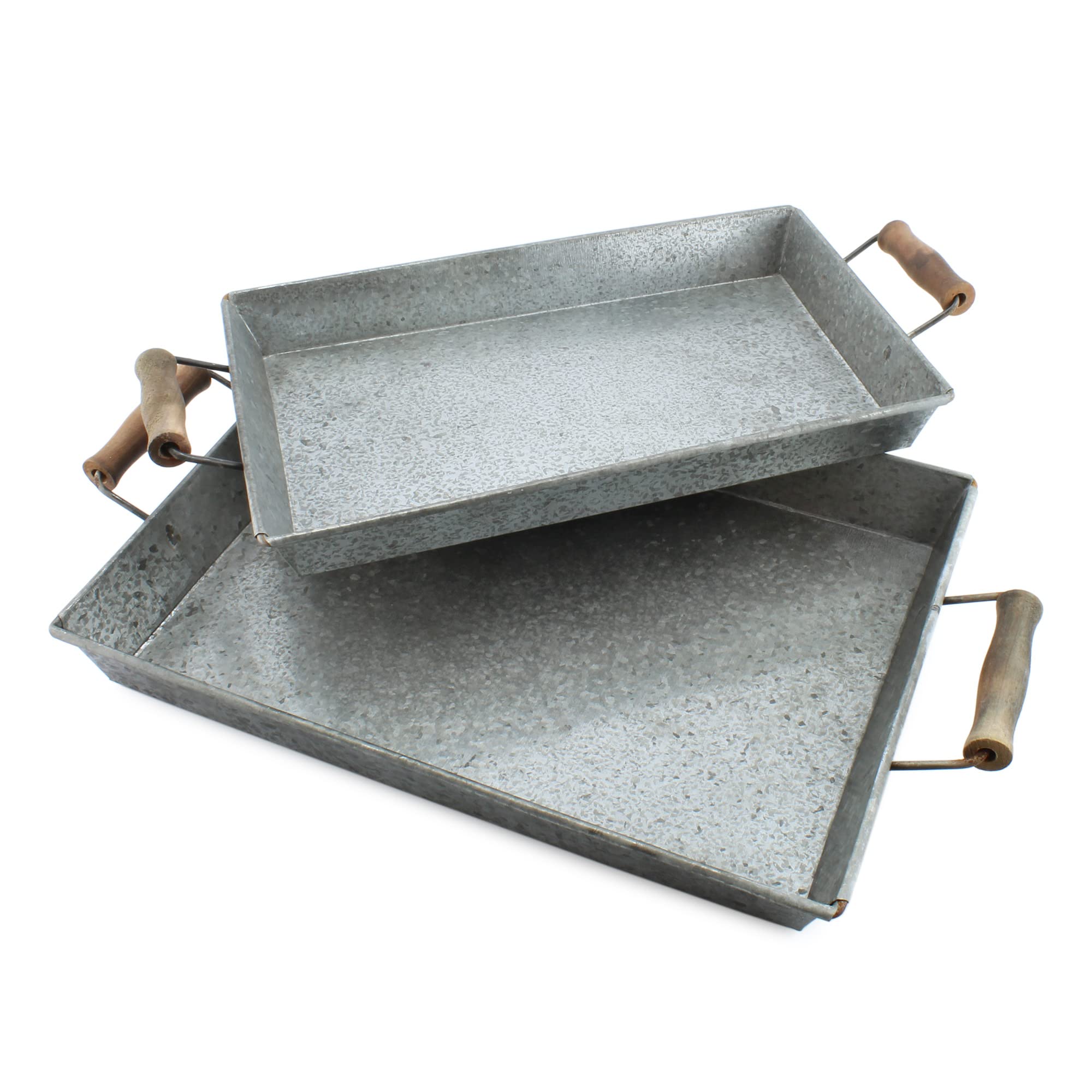 Auldhome Design Galvanized Farmhouse Trays (Set Of 2, Small & Medium); Farmhouse Decor Rectangular Trays With Handles