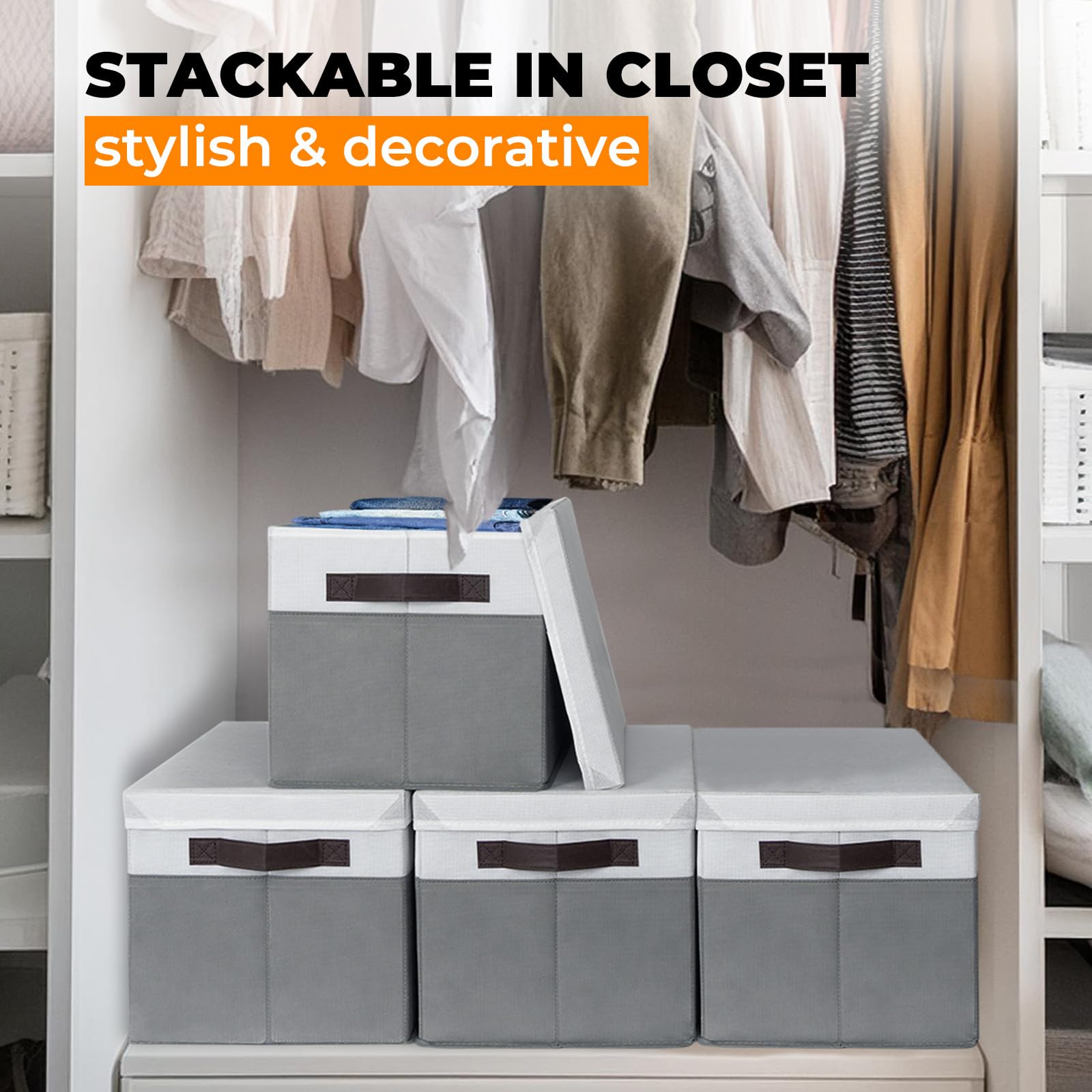 Criusia 8 Pack Closet Storage Bins With Lids - Stackable Storage Baskets For Organizing Clothes Toys Blankets - Odorless For Bab