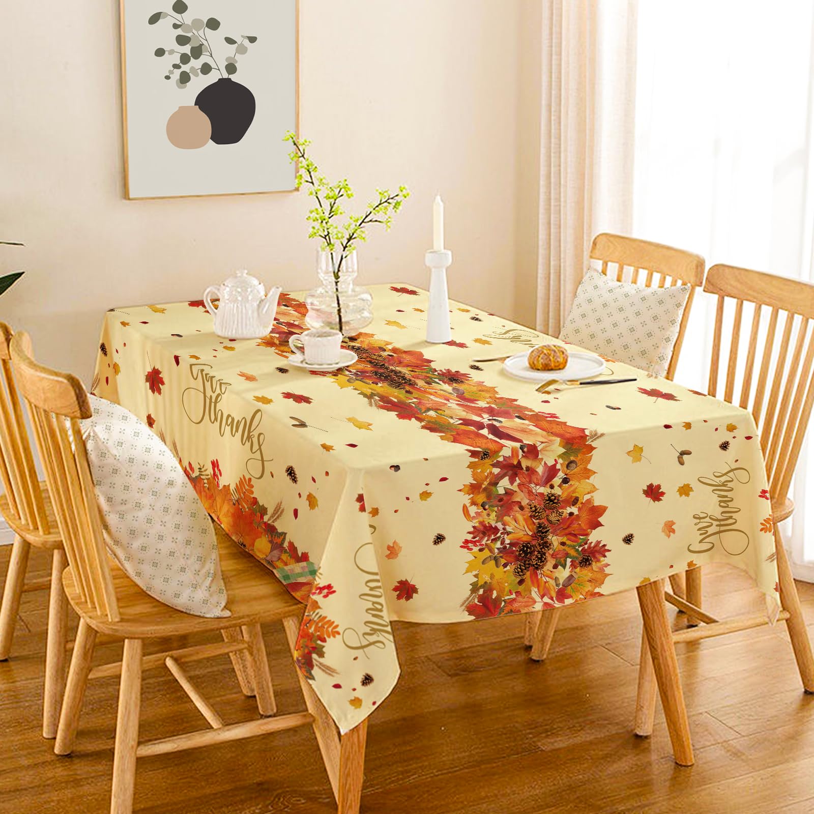 Tbsone Thanksgiving Disposable Rectangle Plastic Tablecloth - 3 Pack, Fall Maple Leaves Themed Table Covers for Harvest Party De