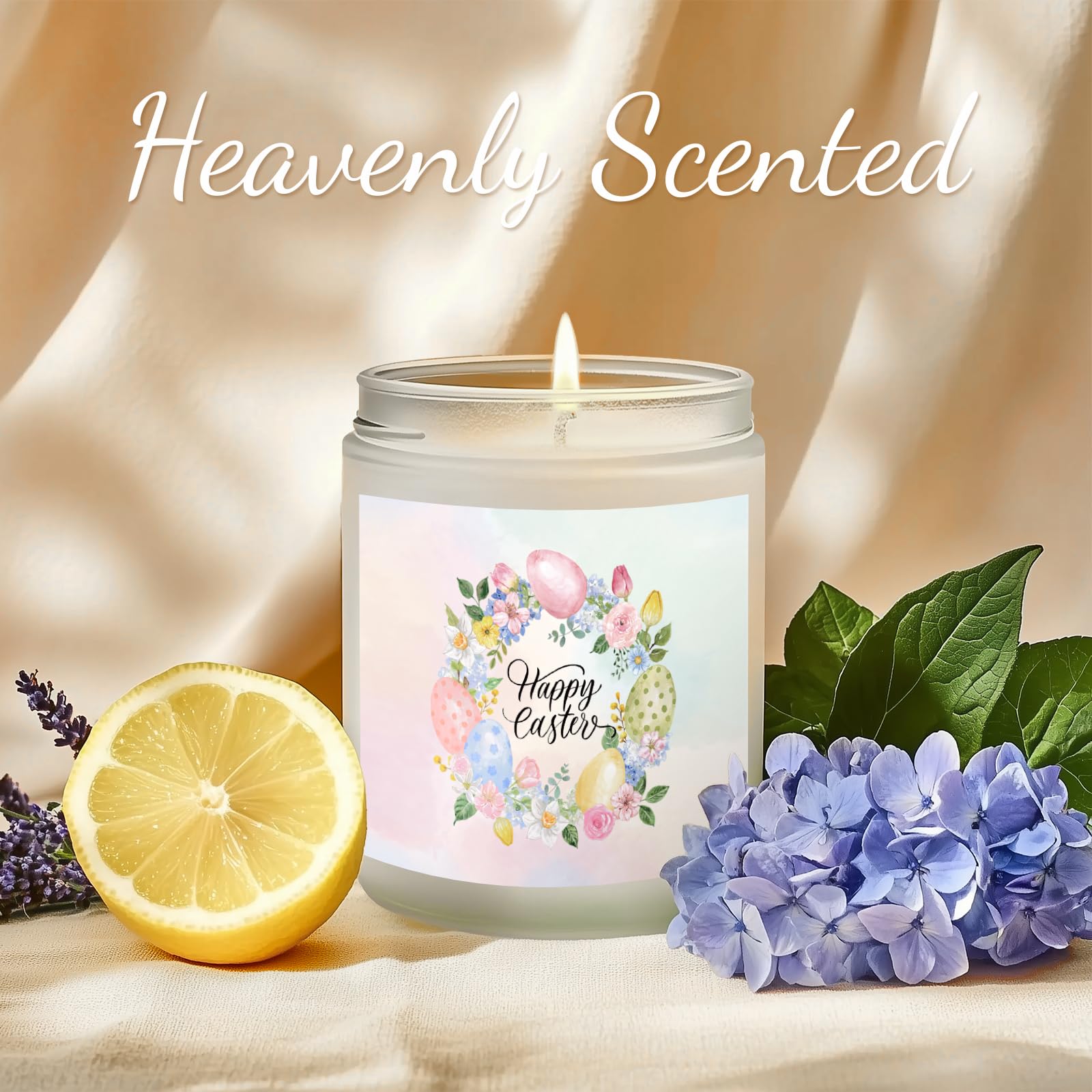 Easter Candle - Cream Vanilla Scented Natural Soy Wax Candel for Home, Egg D  cor Spring Candle, Easter Gifts for Women, Clean B
