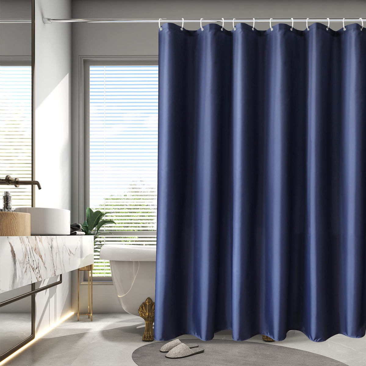 Aoohome 72 Width X 96 Height Inch Fabric Shower Liner, Extra Long Solid Color Shower Curtain With Hooks, Weighted Hem, Waterproo