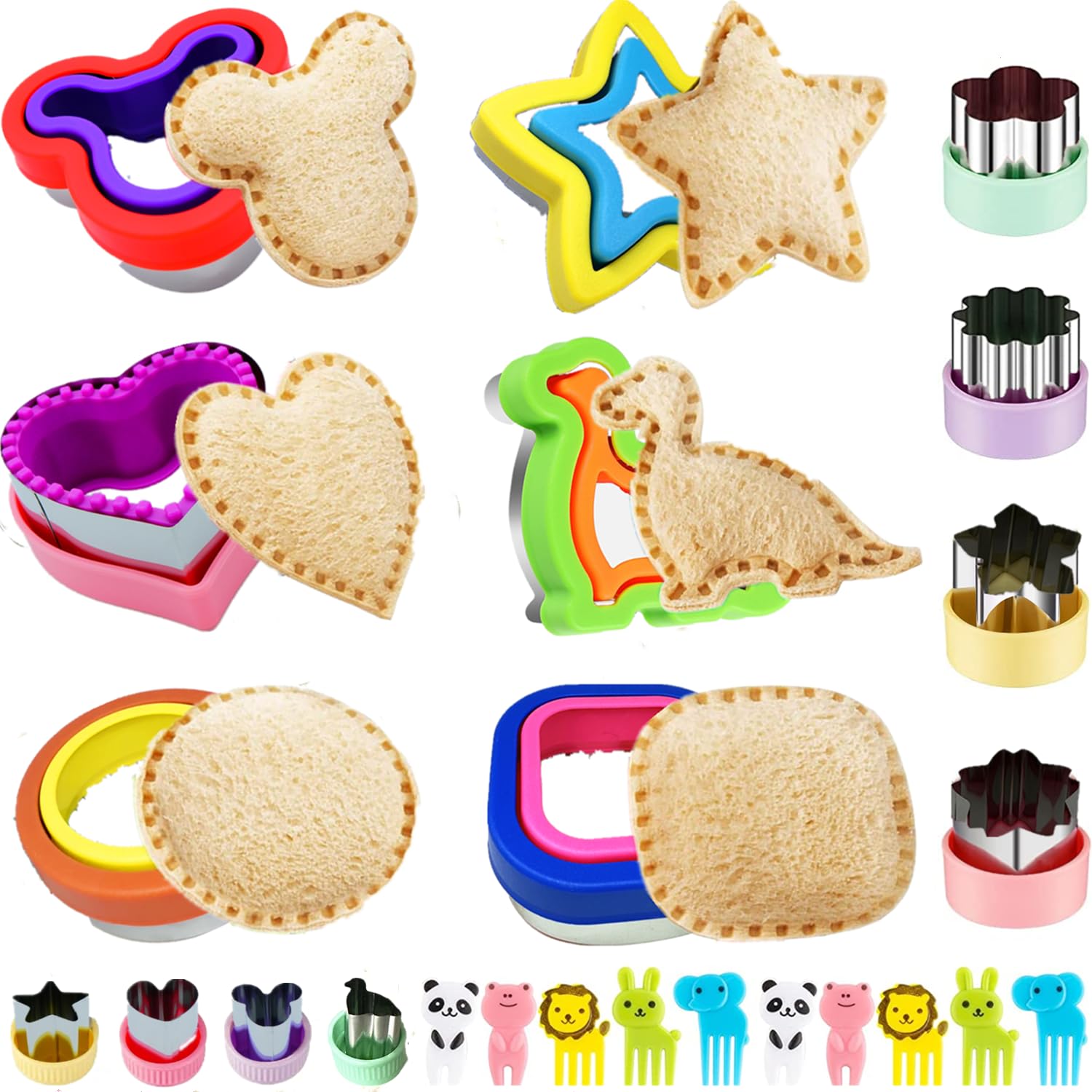 BANIC Uncrustable Sandwich Cutter, 24 Pcs Sandwich Cutter and Sealer, Crustless Sandwich Cutter Heart Star Unicorn Dino Square e