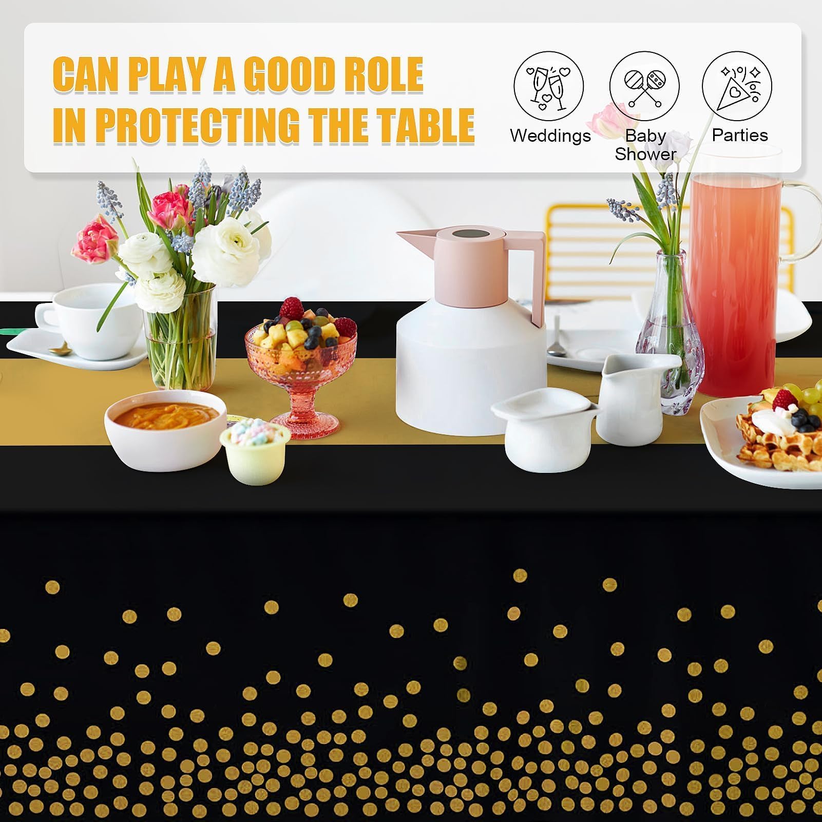 3 Pack New Years Tablecloth,Black And Gold Tablecloths For Rectangle Tables,New Years Decorations,54'' X 108'' Disposable Plasti