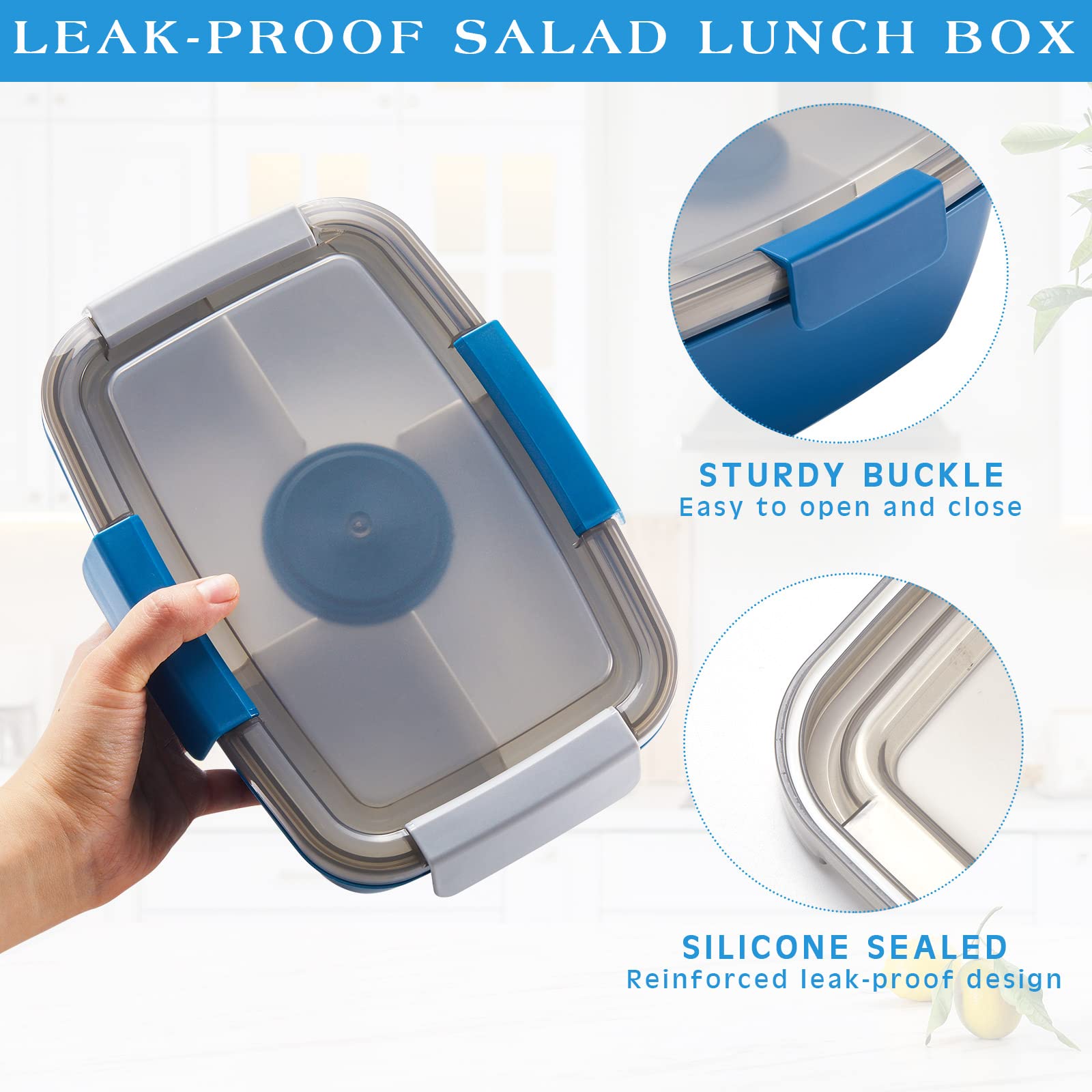 Tessco 6 Pcs Large Salad Container For Lunch 68 Oz Salad Bowls Stackable Lunch Box Containers With 5 Compartment And Sauce Cups