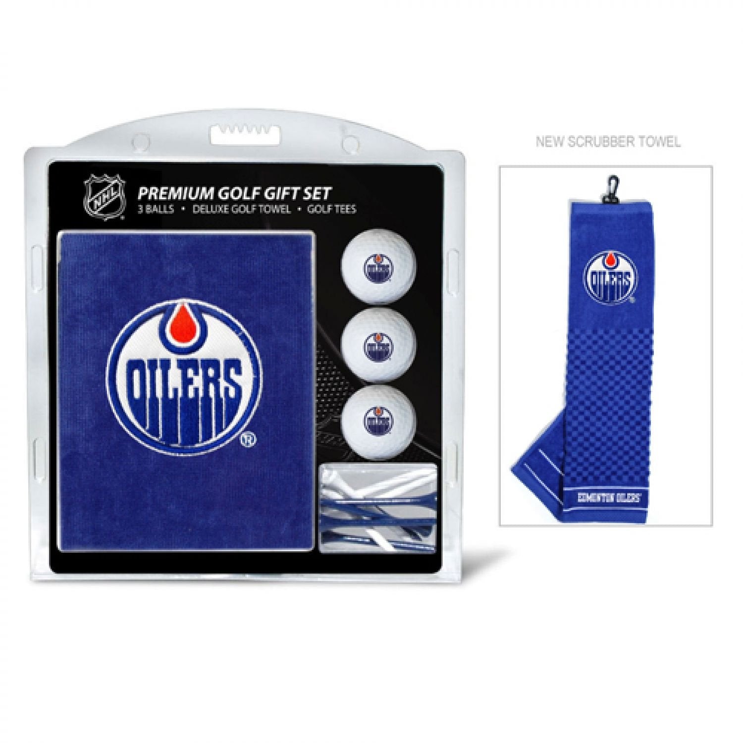 Team Golf Nhl Edmonton Oilers Gift Set: Embroidered Golf Towel, 3 Golf Balls, And 14 Golf Tees 2-3/4'' Regulation, Tri-Fold Towe