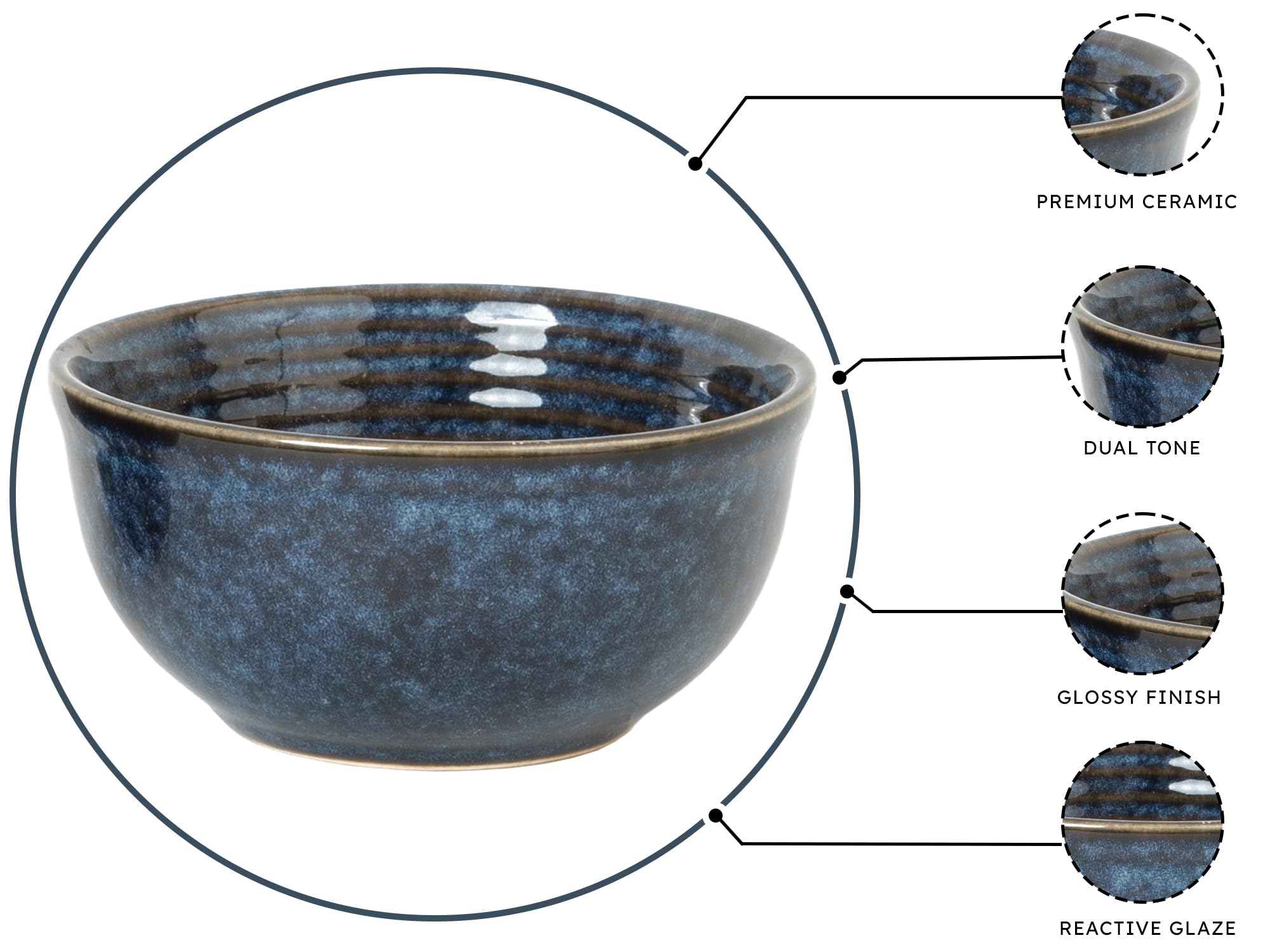 Bodhi House Handmade Reactive Glaze Ceramic Dinner Bowl Ceramic Katori 4.4 Inches, Set Of 4-180 Ml (Dishwasher And Microwave Saf