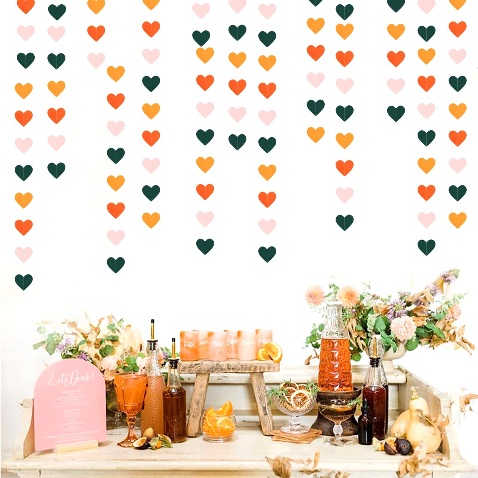 Pink Green Orange Party-Decorations Heart-Garland - 52ft Little Cutie Baby Shower Hanging Decoration Streamers Banner,Wedding Br
