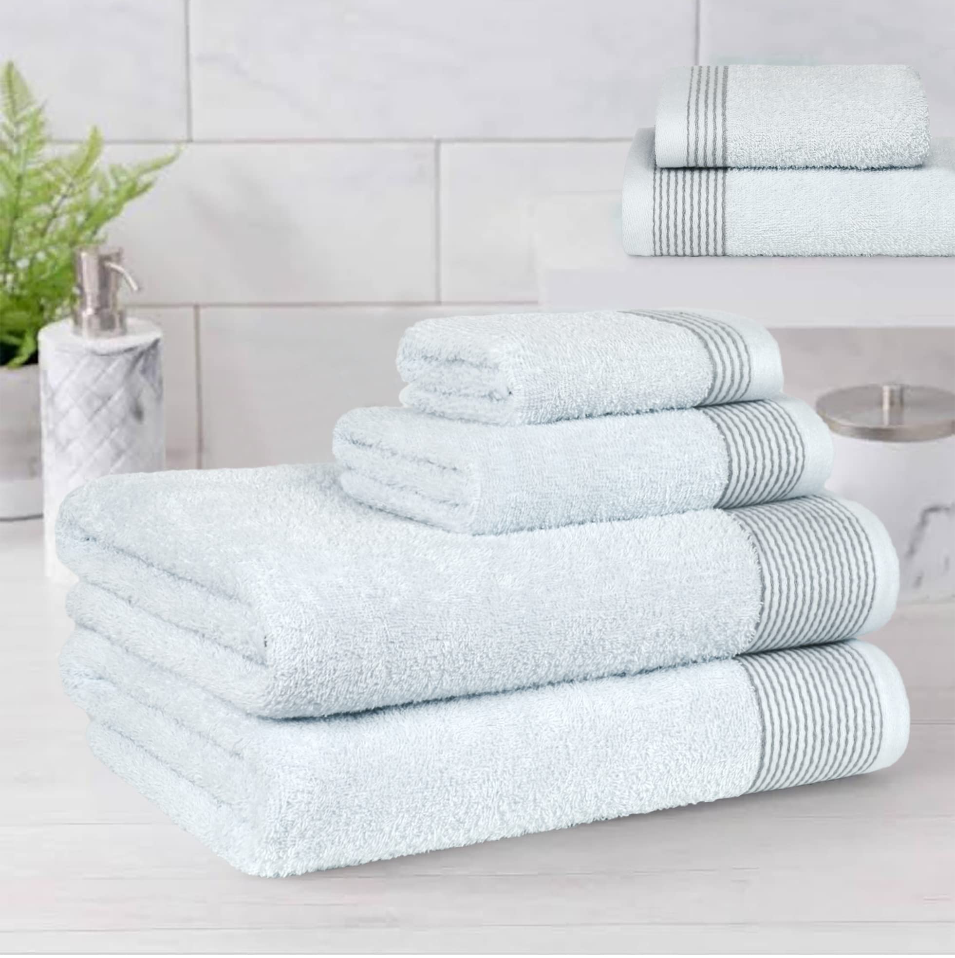 BELIZZI HOME 100% Cotton Ultra Soft 6 Pack Towel Set  Contains 2 Bath Towels 28x55 inchs  2 Hand Towels 16x24 inchs & 2 Washcloths 12x12 inchs  Compact Lightweight & Highly Absorbant - White