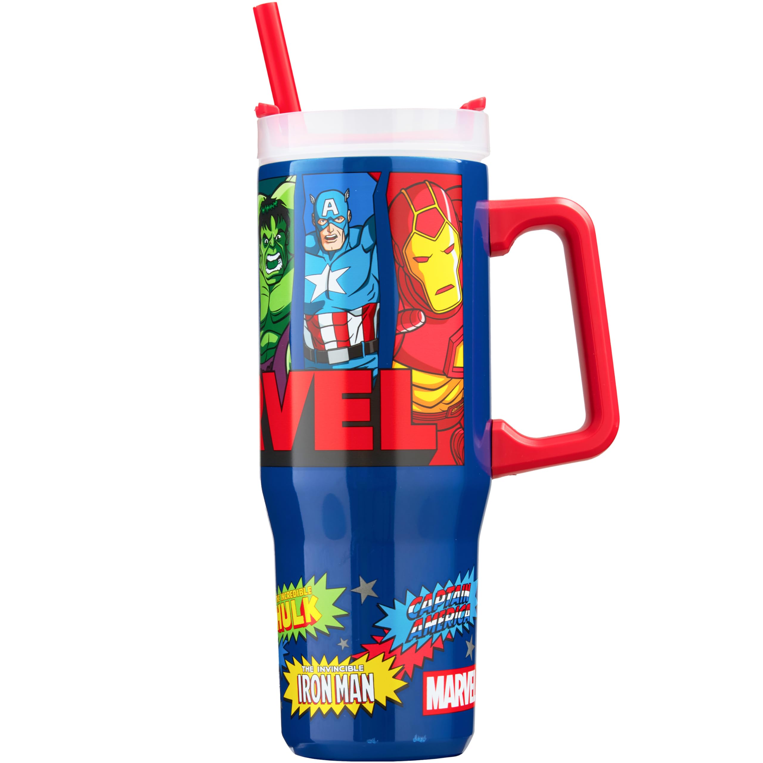 Get Trend Marvel Tumbler with Handle and Straw 32 oz, Keeps Hot 8 Hrs, Cold 12H & Ice 42H, BPAFree Insulated Stainless Steel Wa
