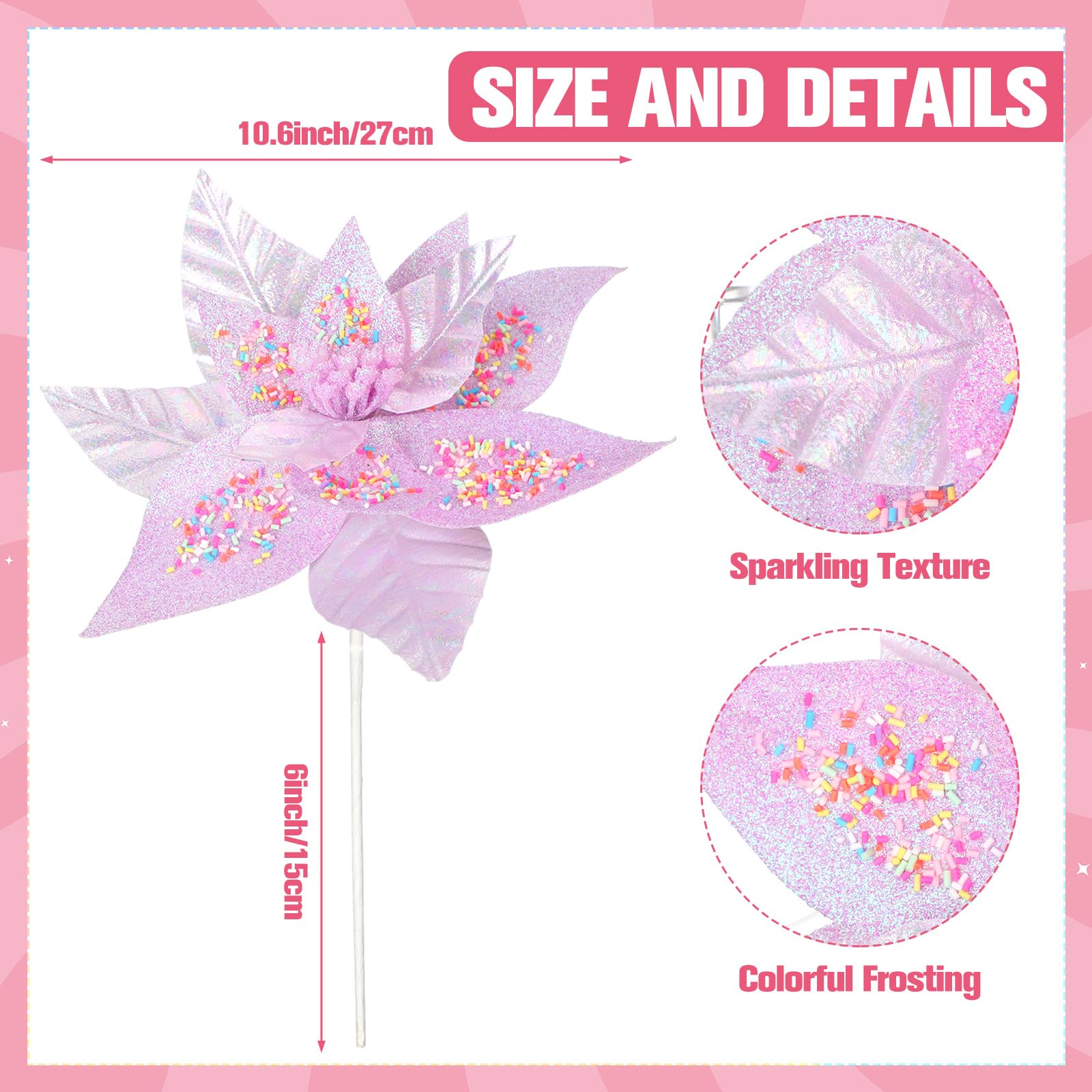 Soulchen 12 Pcs Pastel Christmas Poinsettia Flowers with Stems 9.8 Artificial Pastel Poinsettia Candy Christmas Tree Ornaments