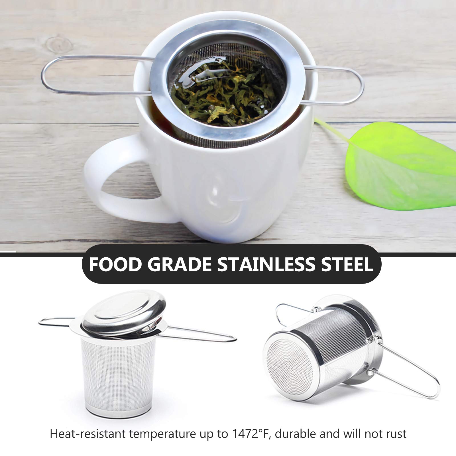 Tea Infuser,Stainless Steel Tea Steeper Fine Mesh Filters, Large Capacity Tea Strainer With Folding Handle And Lid,Hanging On Te