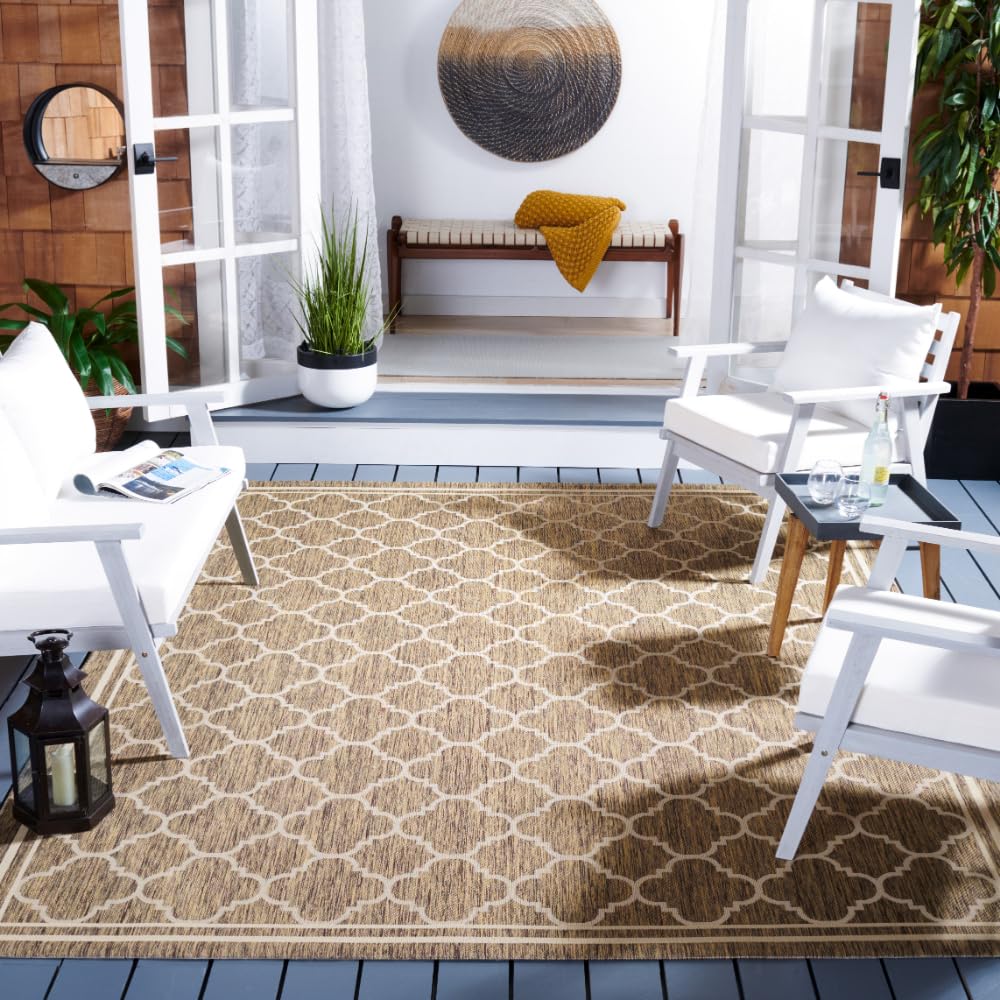 SAFAVIEH Courtyard Collection Area Rug - 9 x 12, Brown & Bone, Trellis Design, Non-Shedding & Easy Care, Indoor/Outdoor & Wash