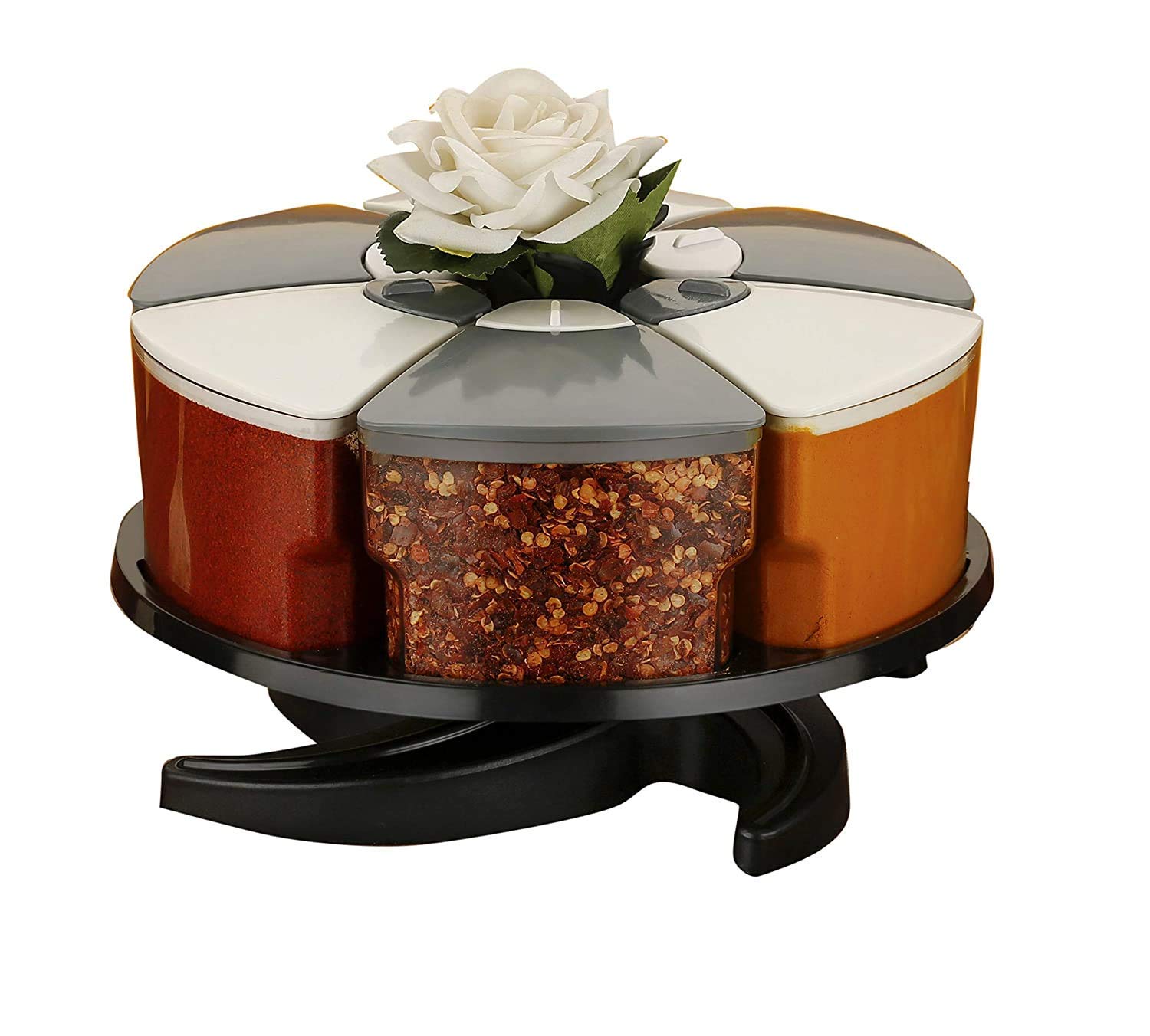 Lucc1N 60 Degree Revolving Round Shape Transparent Pack Of 6 Piece Jar Spice Rack/Container (Single Layer, Multicolor)