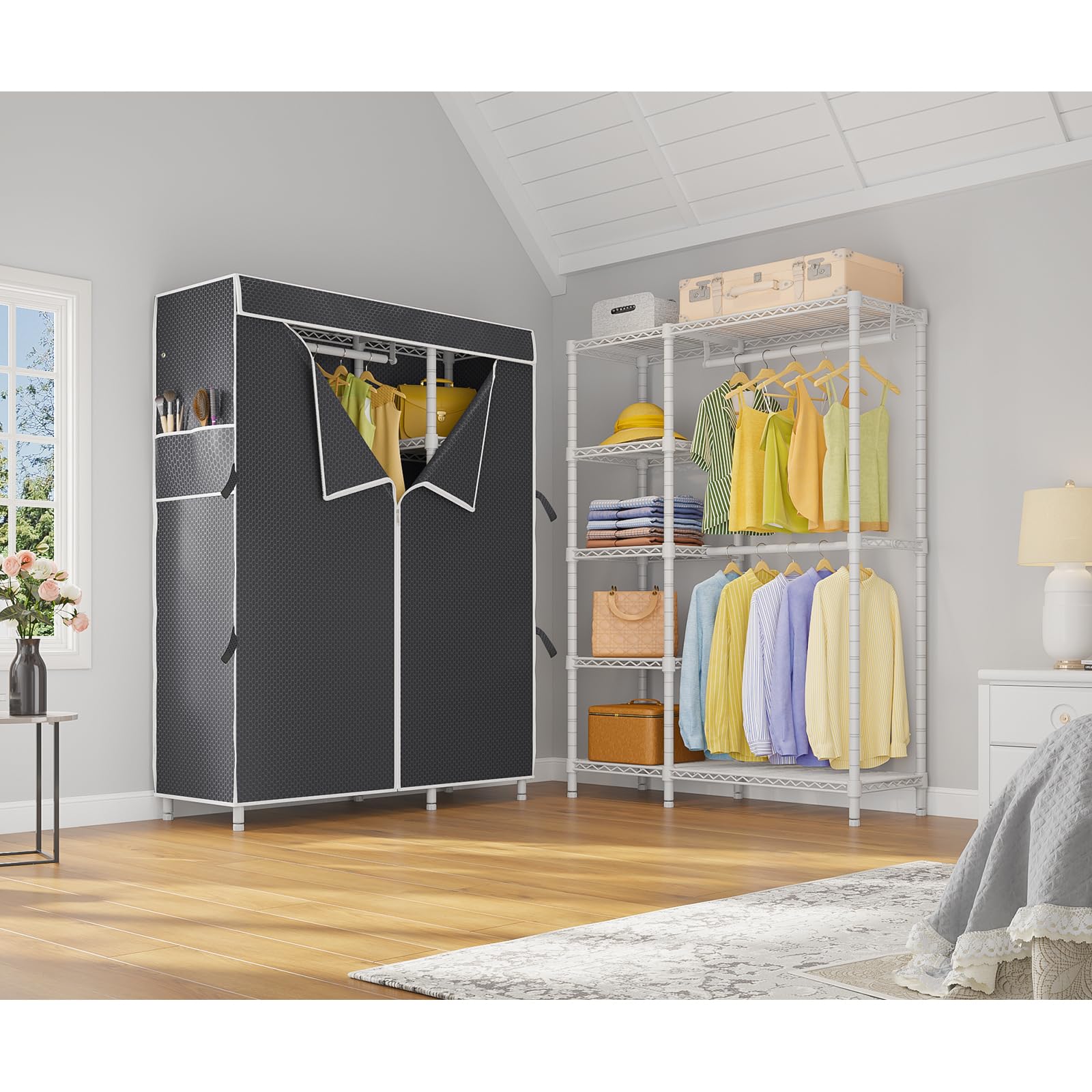 Vipek V7C Basic Garment Rack With Cover Portable Closets For Hanging Clothes, Heavy Duty Clothes Rack With Shelves Metal Closet