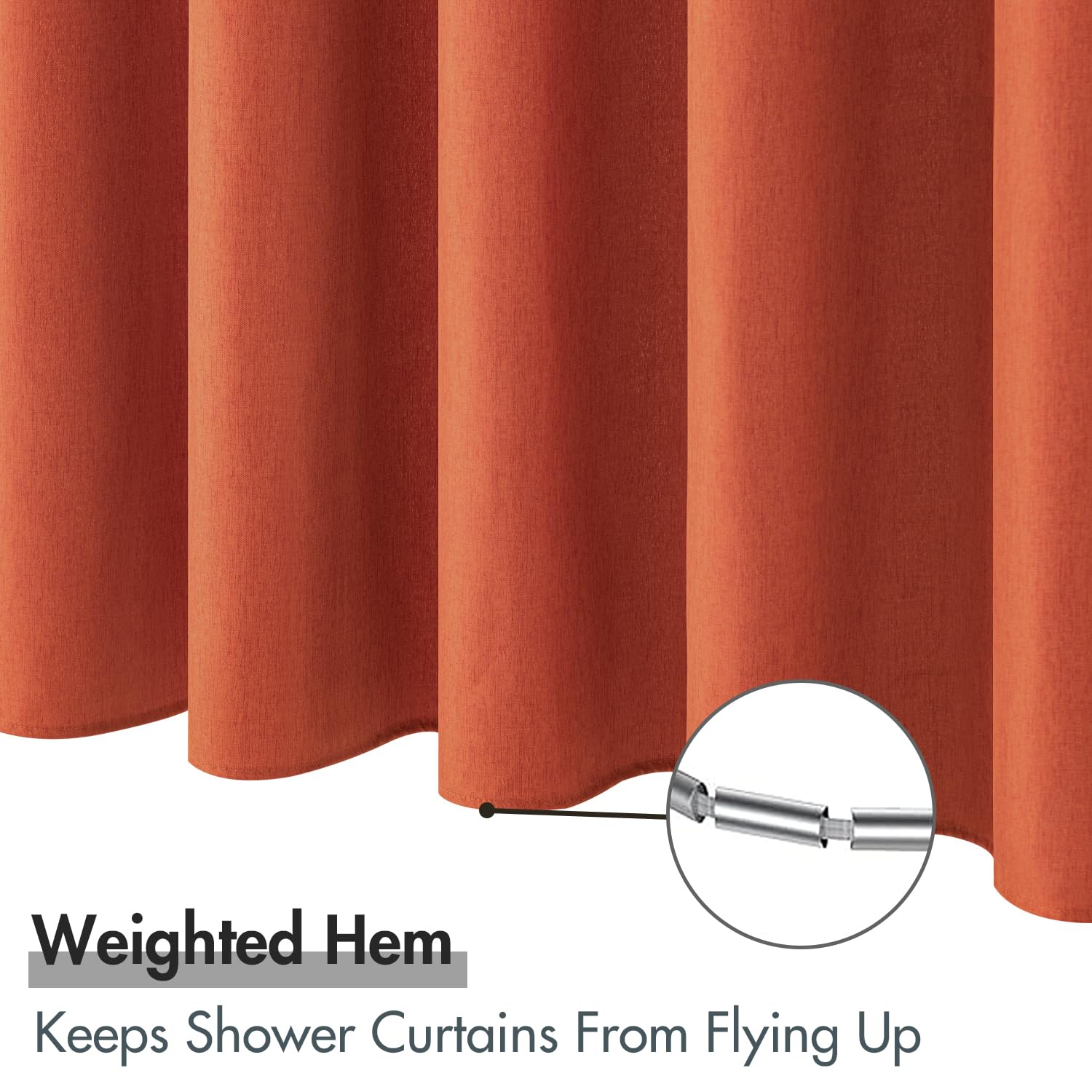 Miulee Burnt Orange Linen Shower Curtain With 12 Metal Hooks Modern Heavy Duty Washable Fabric Shower Curtain Set Waterproof Thi