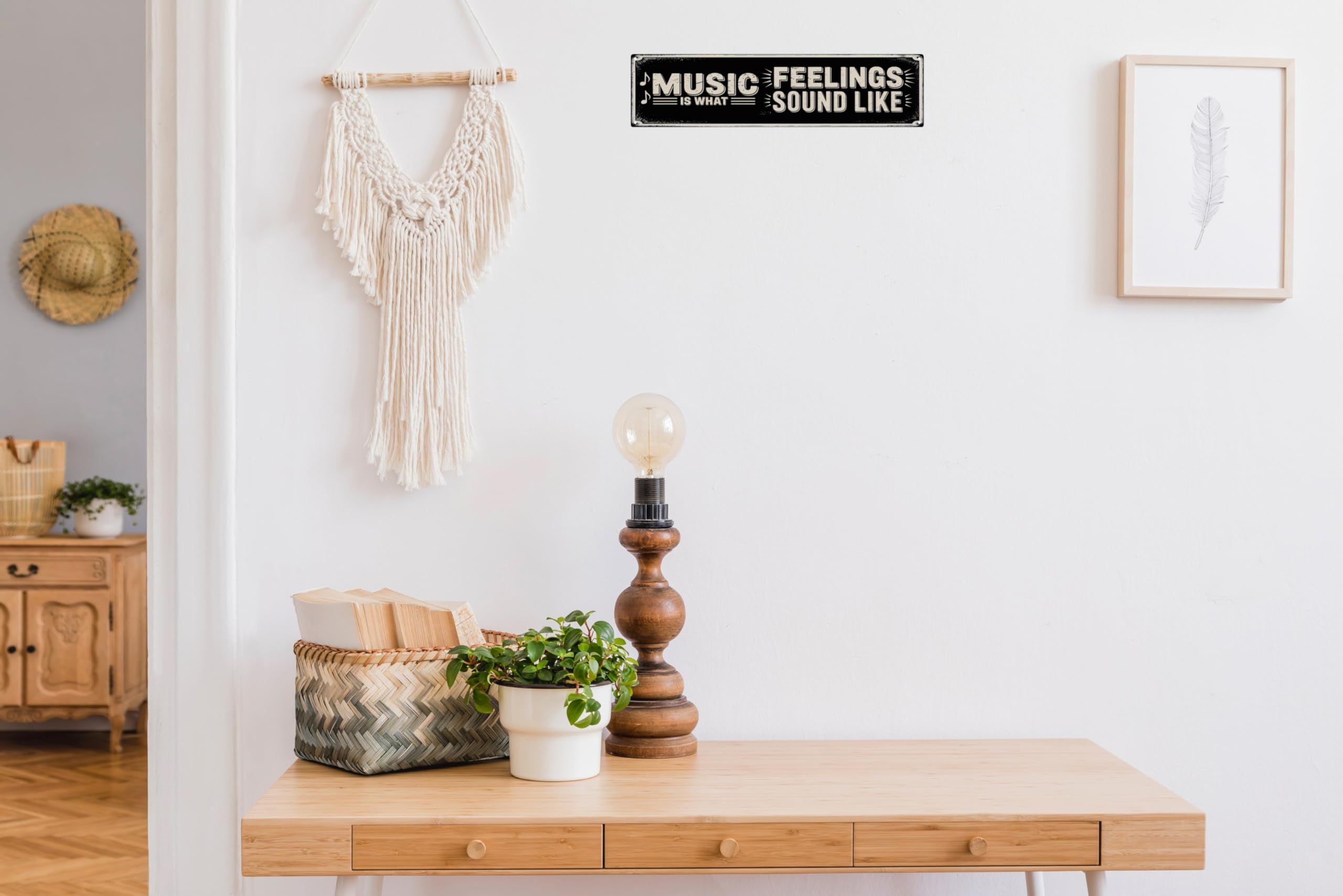 AWISZZZ Music is What Feelings Sound Like Metal Sign 4x16in Bohemian Plaque for Studio Wall Decor Musician Gift