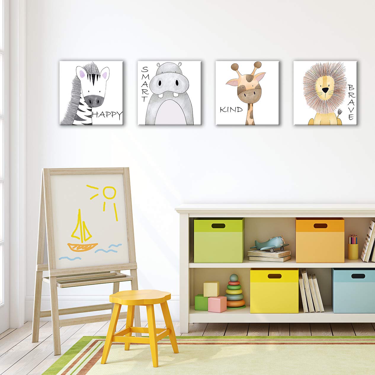 Oreichar Art Kids Wall Art Motivational Quote Painting Picture Safari Animals Canvas Print For Toddler Children'S Room Bedroom N