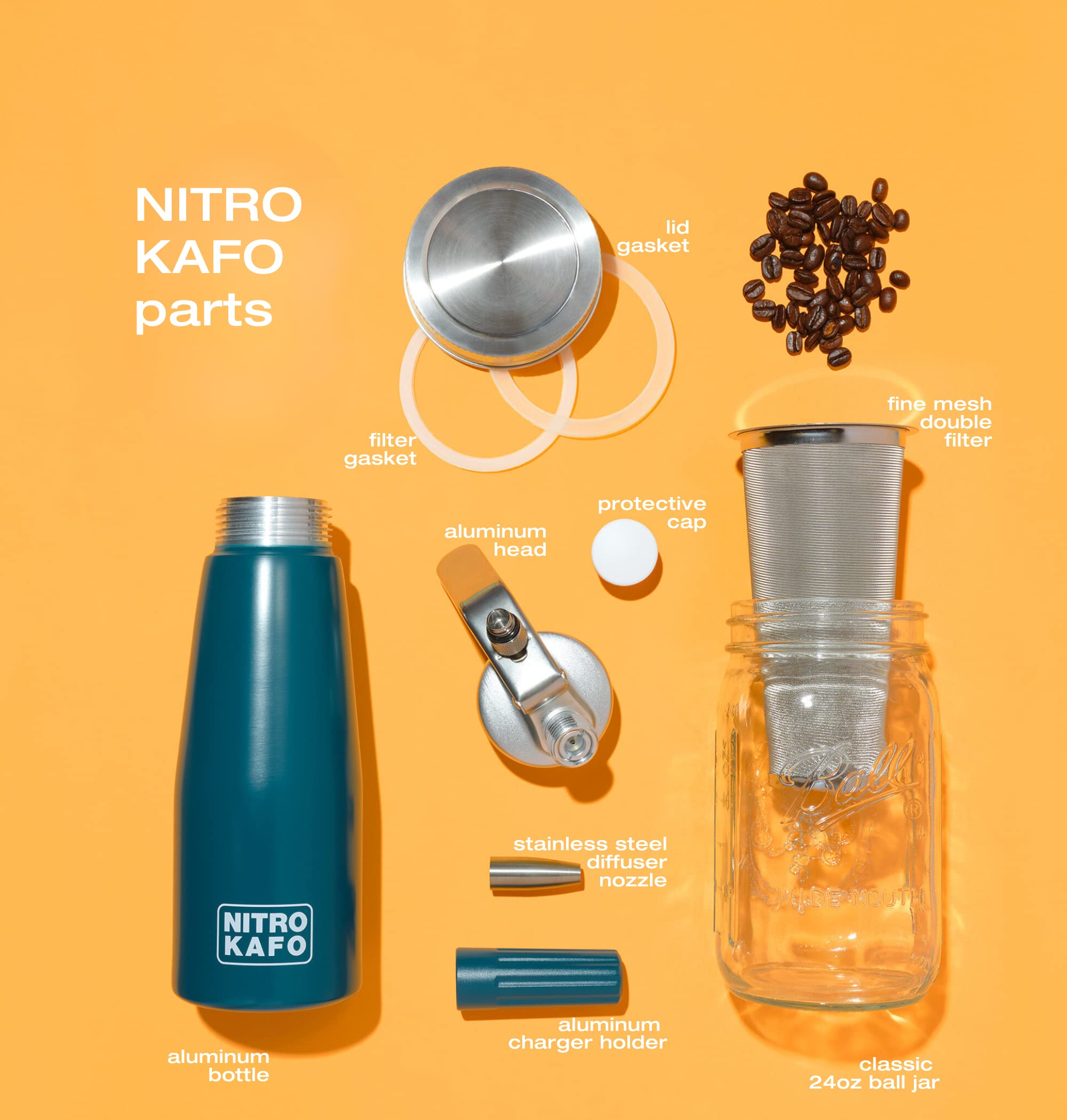 Impeccable Culinary Objects (Ico) Nitro Kafo 1L Nitro Coffee Maker, Aluminum Nitro Cold Brew Coffee Maker With Special Nitro Dif