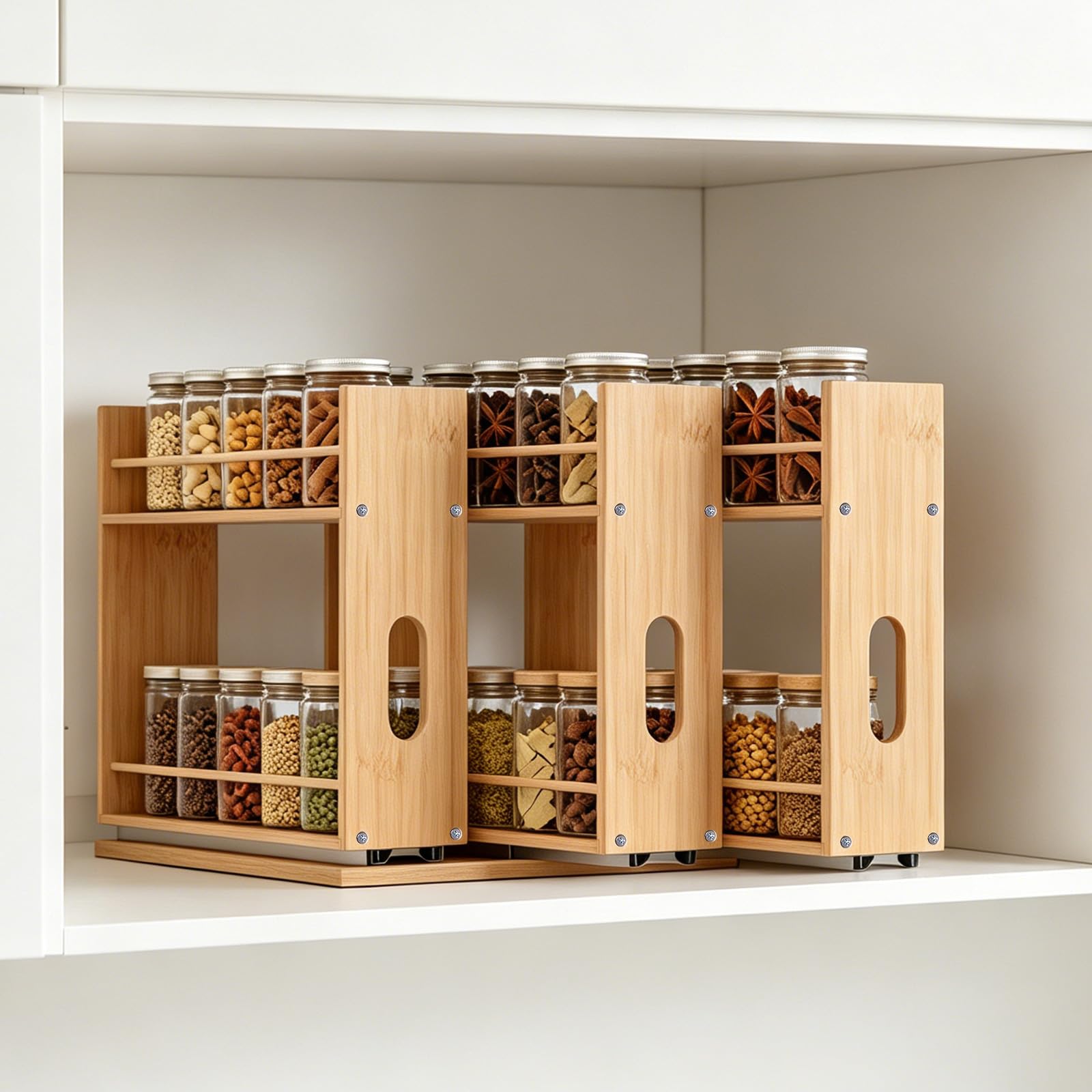 RONGSENDAY Bamboo Spice Rack Organizer for Cabinet, Pull Out Seasoning Rack Kitchen Spice Organizer, Sliding Spicy Shelf Pantry 