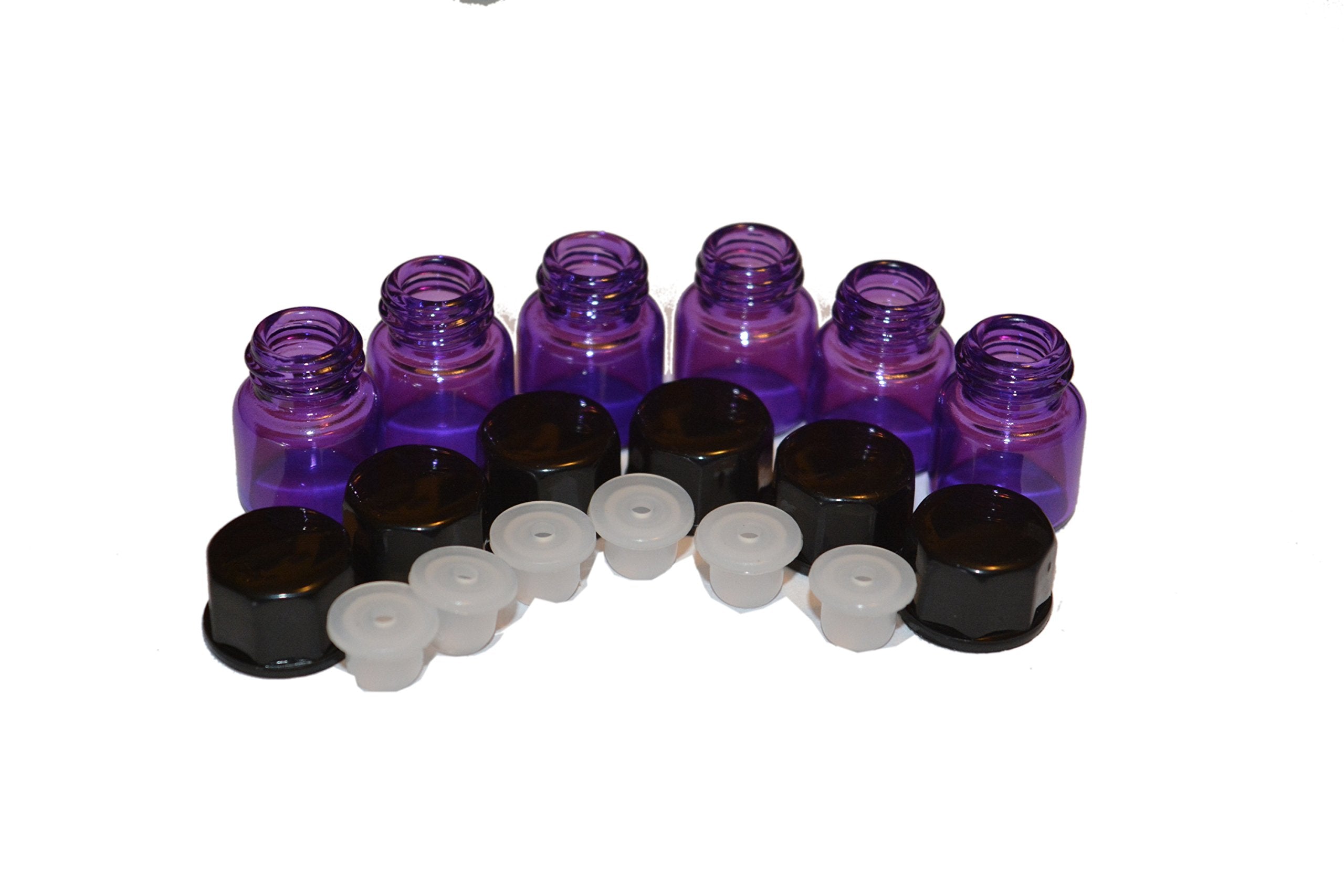 100Pcs 1Ml (1/4 Dram) Purple Mini Glass Bottle 1Cc Purple Sample Vial Small Essential Oil Bottle Travel Must + One 7 Chakra Brac