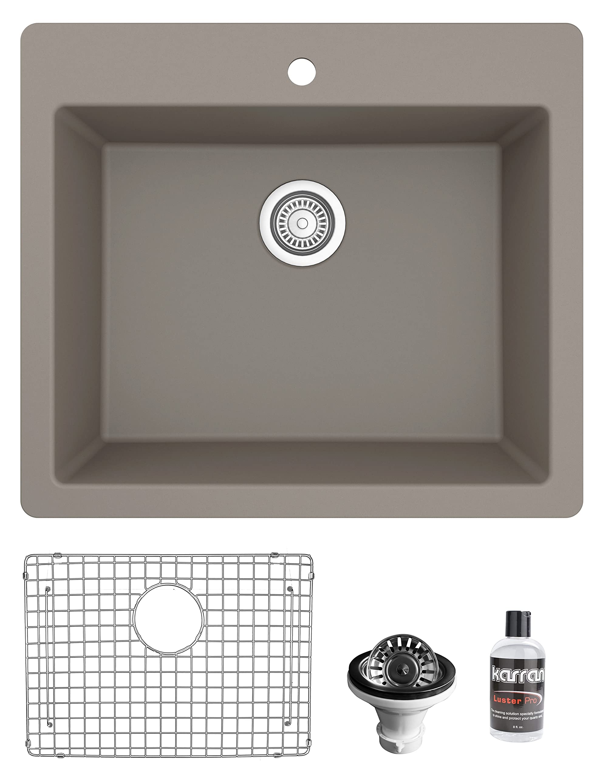 Karran QT-820 Top Mount 25 in. Single Bowl Quartz Kitchen Sink Kit in Concrete