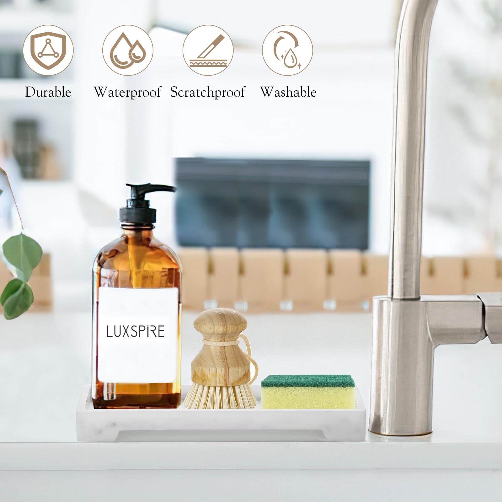 Luxspire Bathroom Tray For Counter, Bathroom Vanity Tray, Resin Marble Tray, 11'' X 4'' Kitchen Soap Tray, Marble Tray For Soap