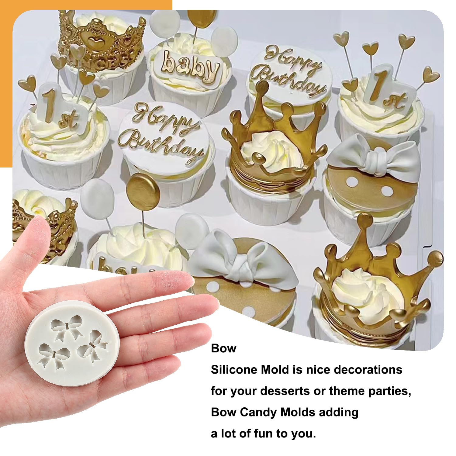 Sijiangmold Bow Silicone Molds Crown Fondant Chocolate Candy Mold For Cupcake Topper Cake Decorating Candy Craft Gum Paste Set O