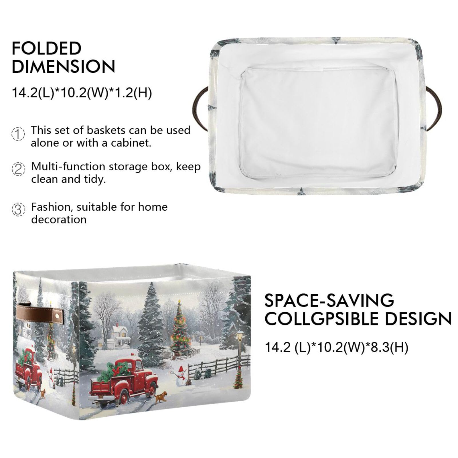 Christmas Tree Red Truck Storage Basket Fabric Laundry Baskets Winter Snowman Snowflake Golden Retriever Dog Storage Boxes Organ