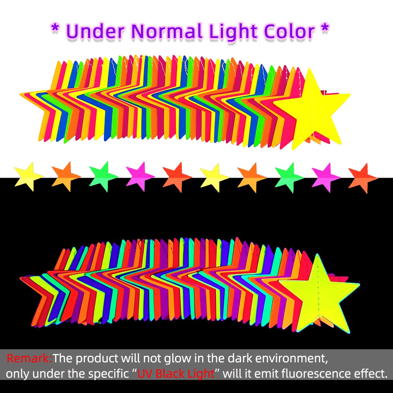120Feet Uv Neon Star Garland Hanging Paper Streamers Glow In The Dark Black Light Glow Party Supplies And Decorations Glow In Th
