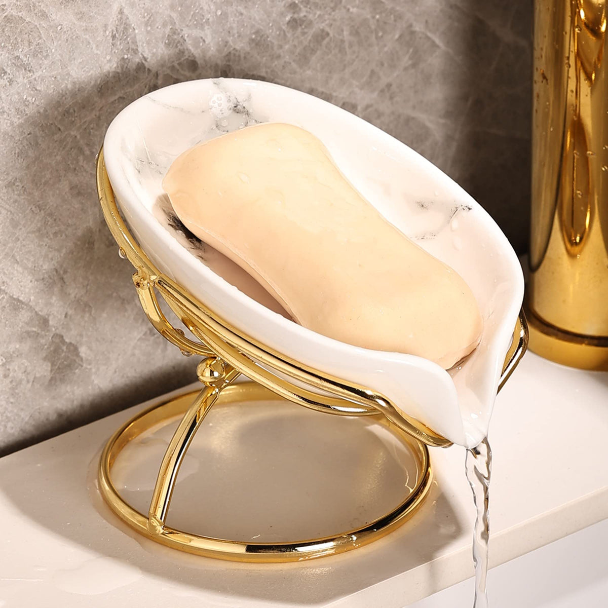 Dobbyby Leaf-Shaped Ceramic Soap Dish With Drain, Soap Holder, Soap Saver, Soap Tray, Bar Soap Holder, Easy Cleaning, For Shower