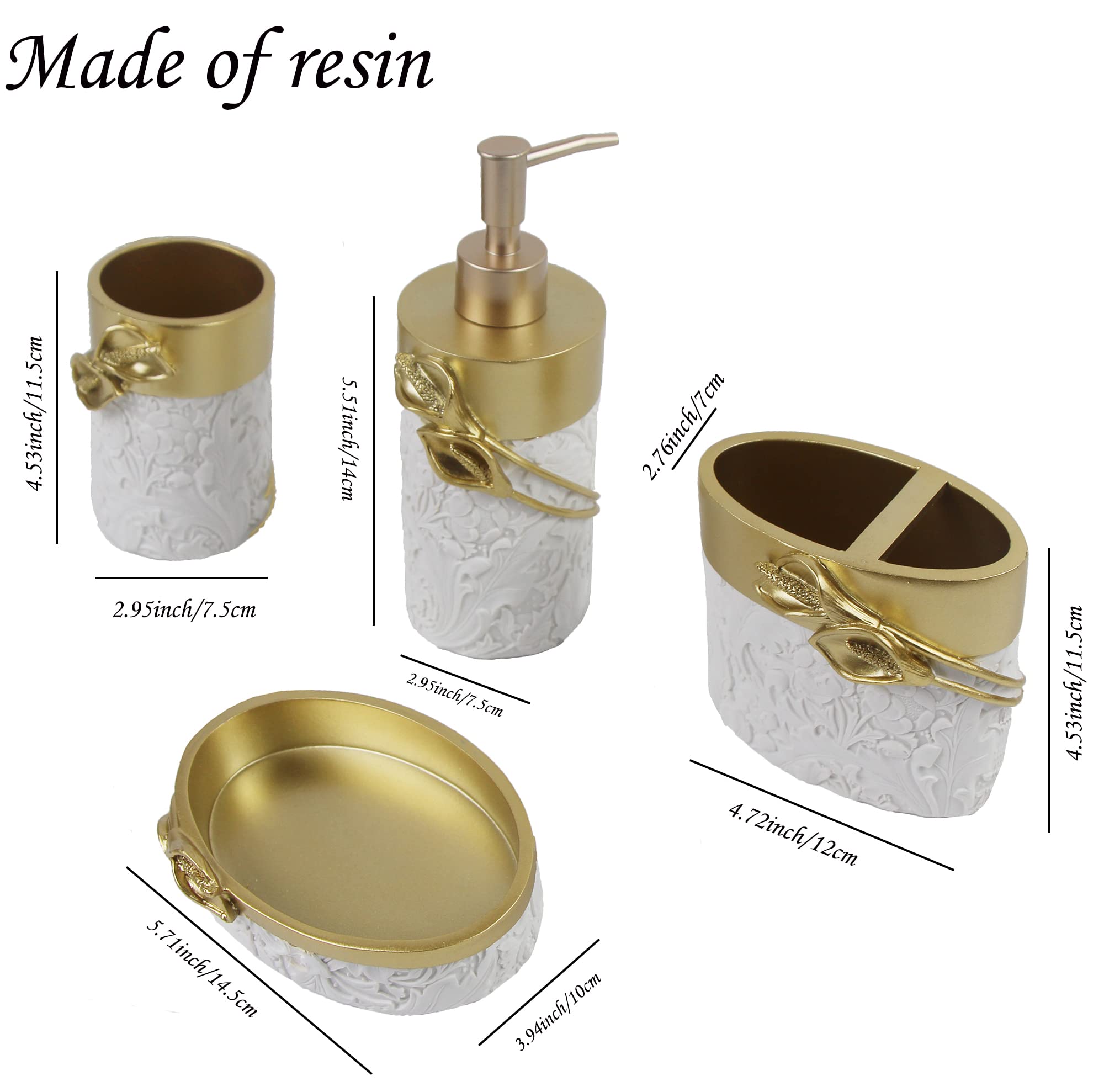 Hymmah Bathroom Accessories Set,Golden Design Toothbrush Holder,Farmhouse Bathroom Decor,4 Pcs Resin Gift Set Apartment Necessit