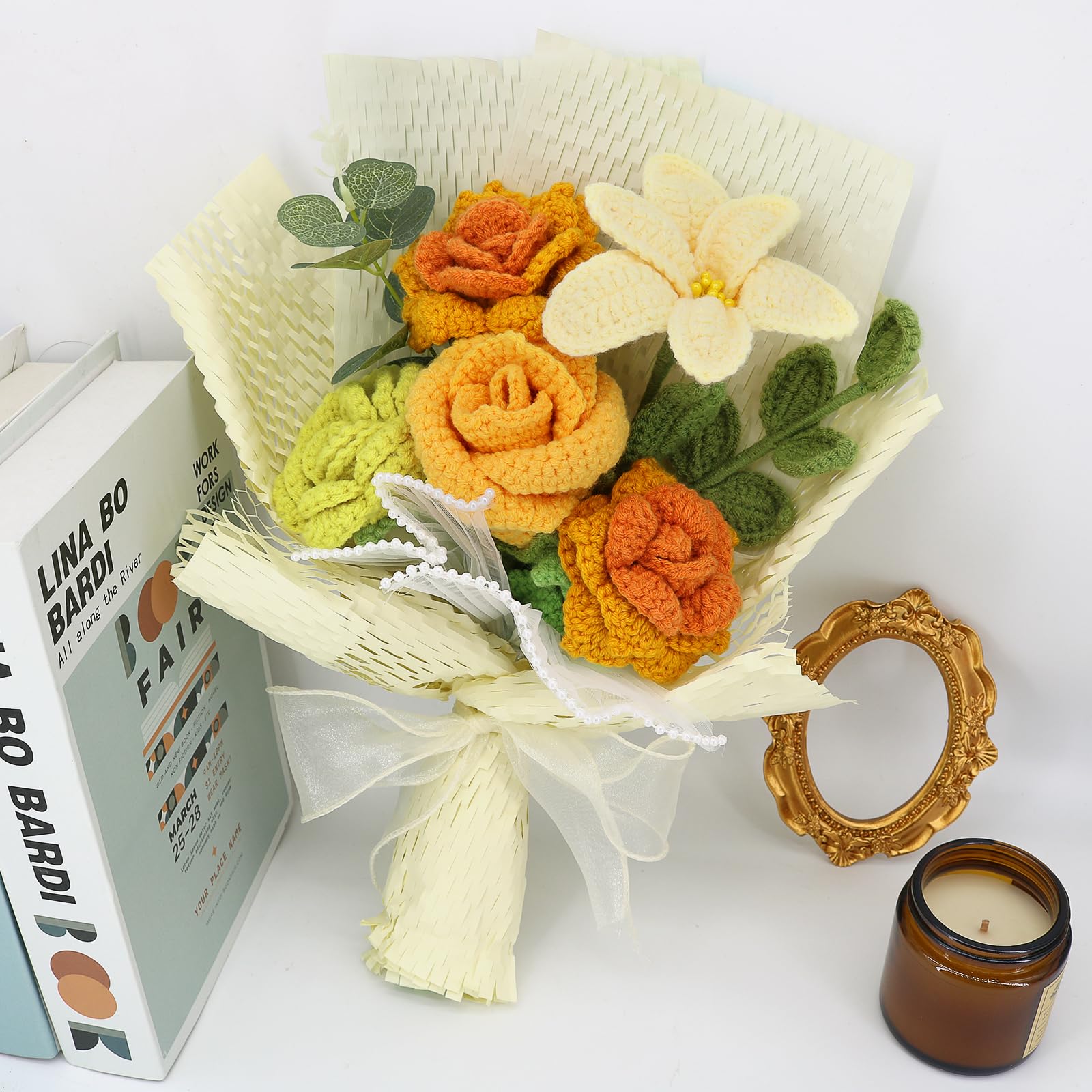 Marvogo Handmade Crochet Sunflowers Rose Daisy as a Gift for Lover, Family,Friends. Crochet Bouquet, Crocheted Yarn Flowers, Art