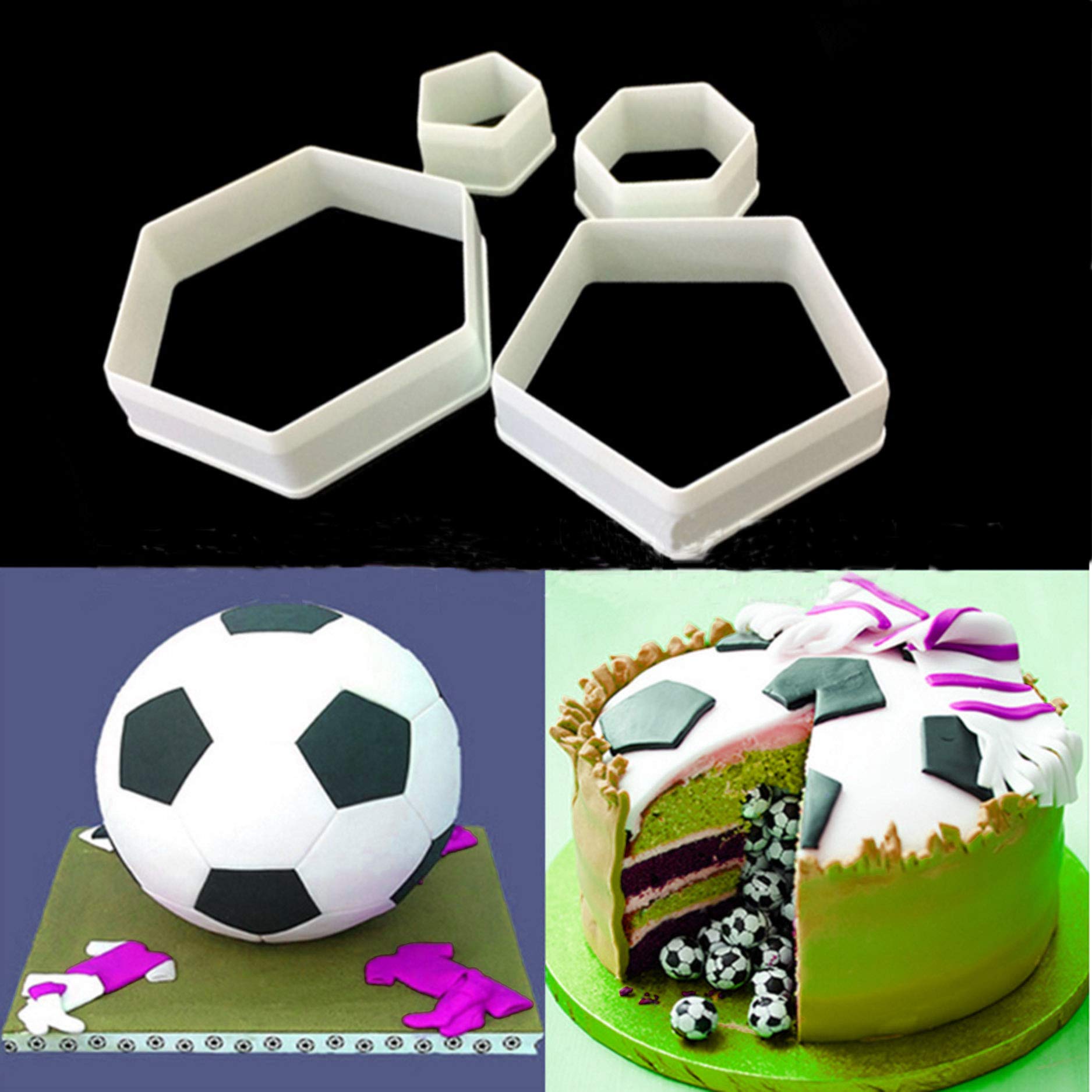 Soccer Ball Cookie Cutter,Hexagon Cookie Cutter,Football Cake Decorations - 4 Sizes Geometric Biscuit Cutters Sandwiches Pastry