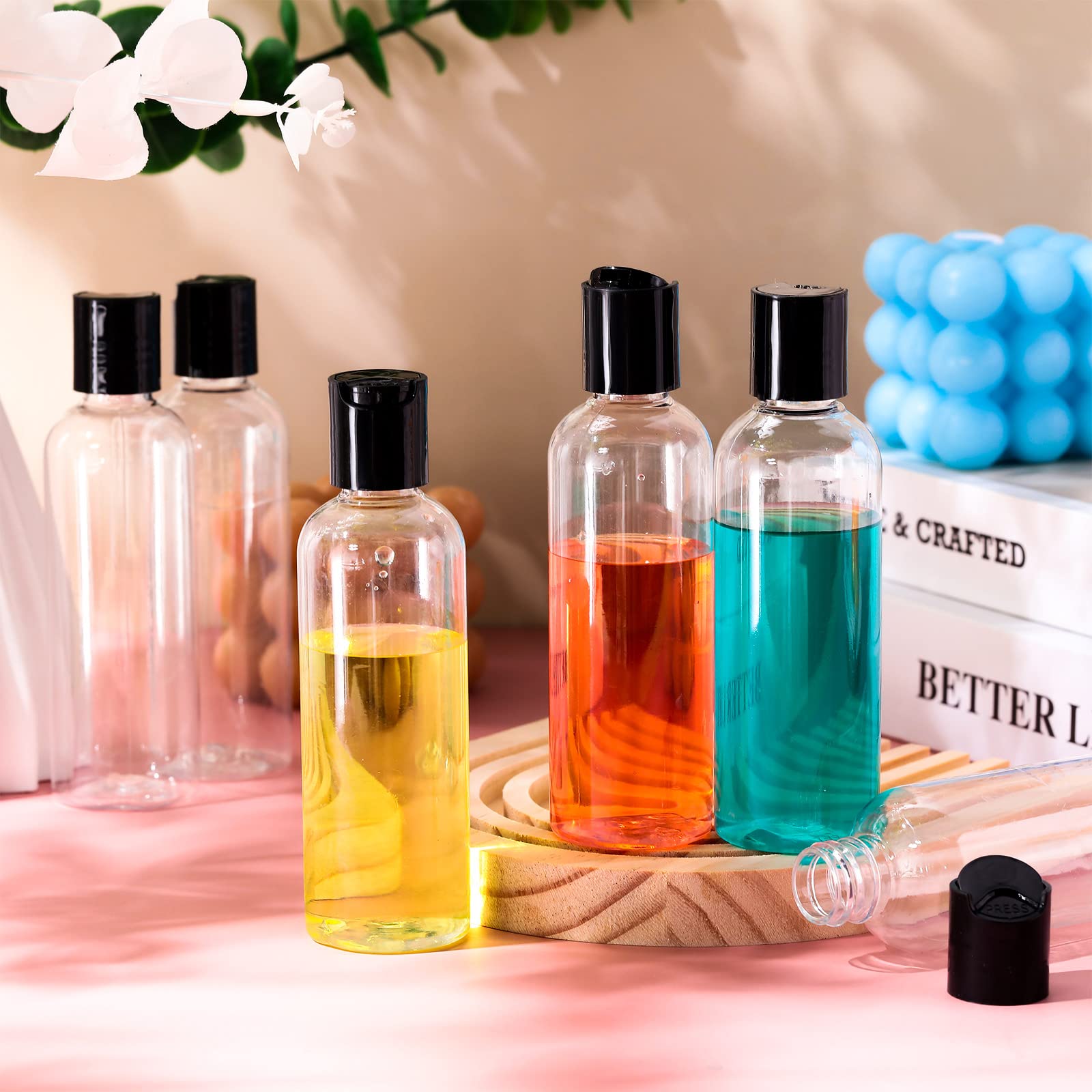Roshtia 100 Pcs 3.4 Oz Plastic Bottles Toiletries Empty Travel Size Bottles Containers Leak Proof Squeeze Bottles Refillable Tra