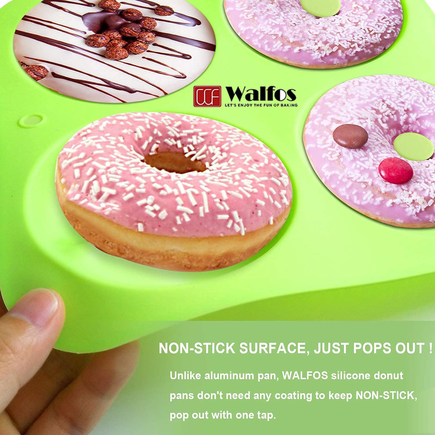 Walfos Full Size Silicone Donut Mold - 4 Inch Big Size Silicone Doughnut Pan Set  Non-Stick  Just Pop Out! Heat Resistant  BPA FREE and Dishwasher Safe  for Donut Cake Biscuit Bagels (3PK)