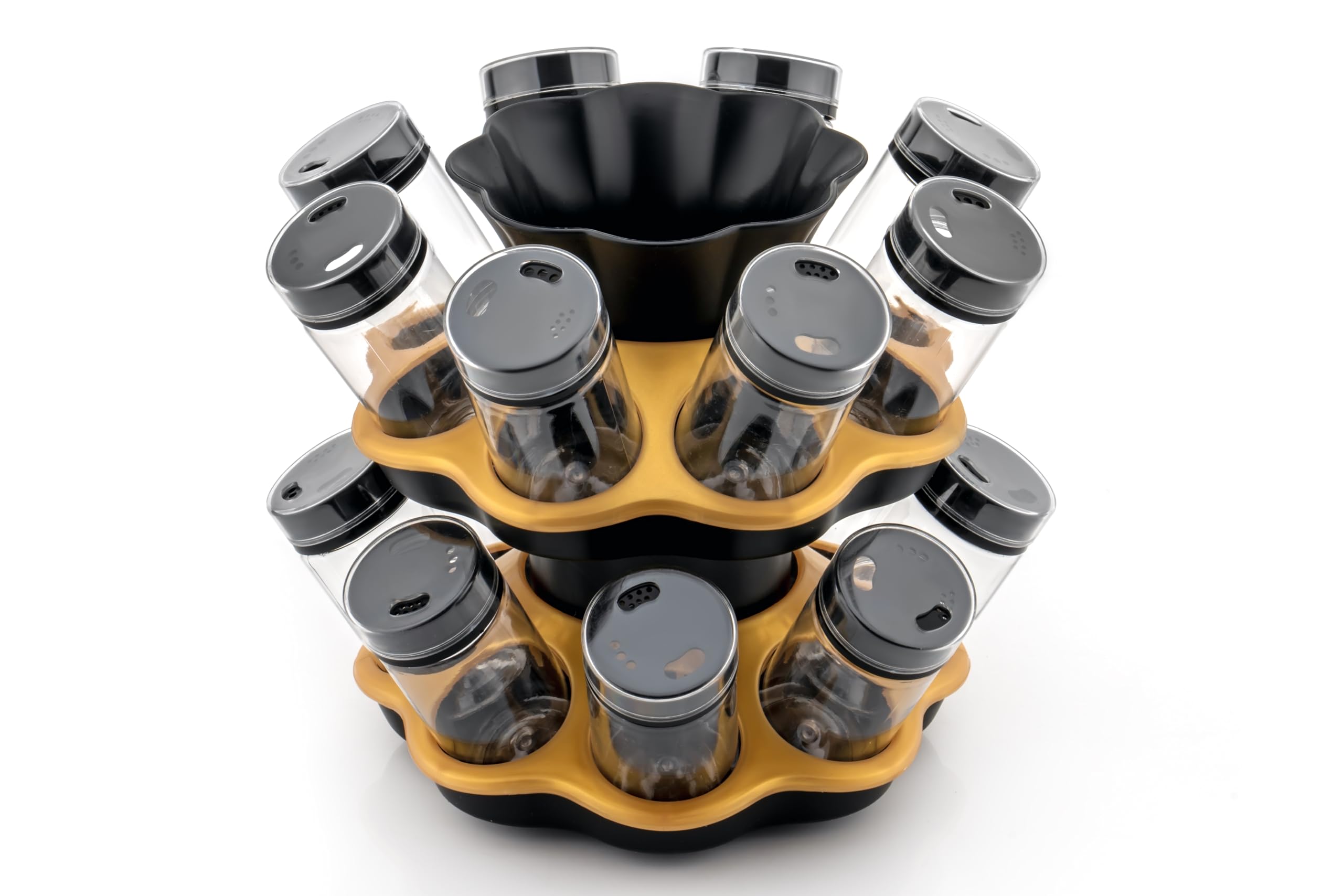 Hari Enterprise Rack Set Of 16 Piece 2 Layer Spice Set Plastic Rack Container (Yellow)