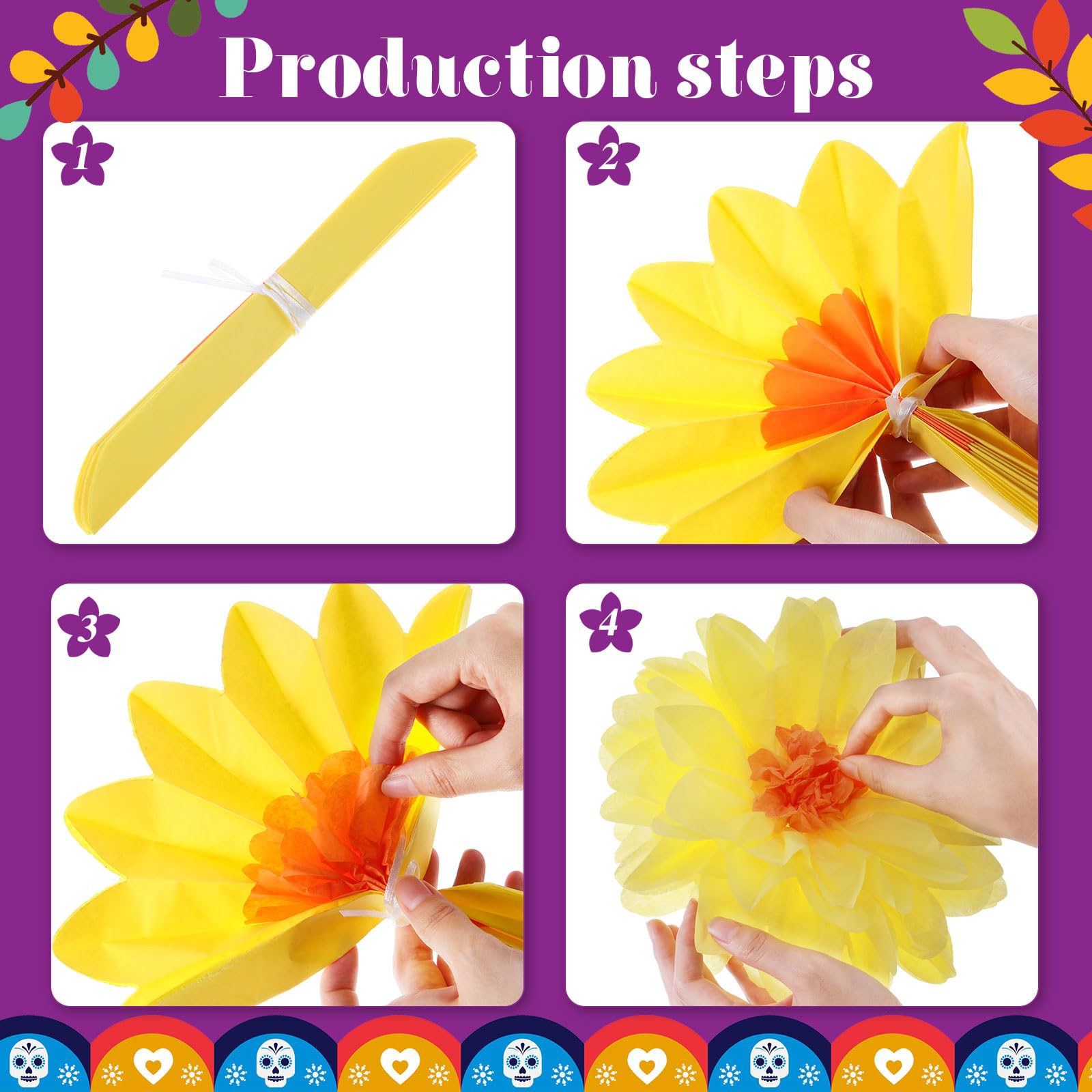 Watersay 36 Pcs 10 20 Giant Mexican Fiesta Paper Flowers Colorful Tissue Crepe Flowers Pom Poms Craft for Floral Party Backdrop