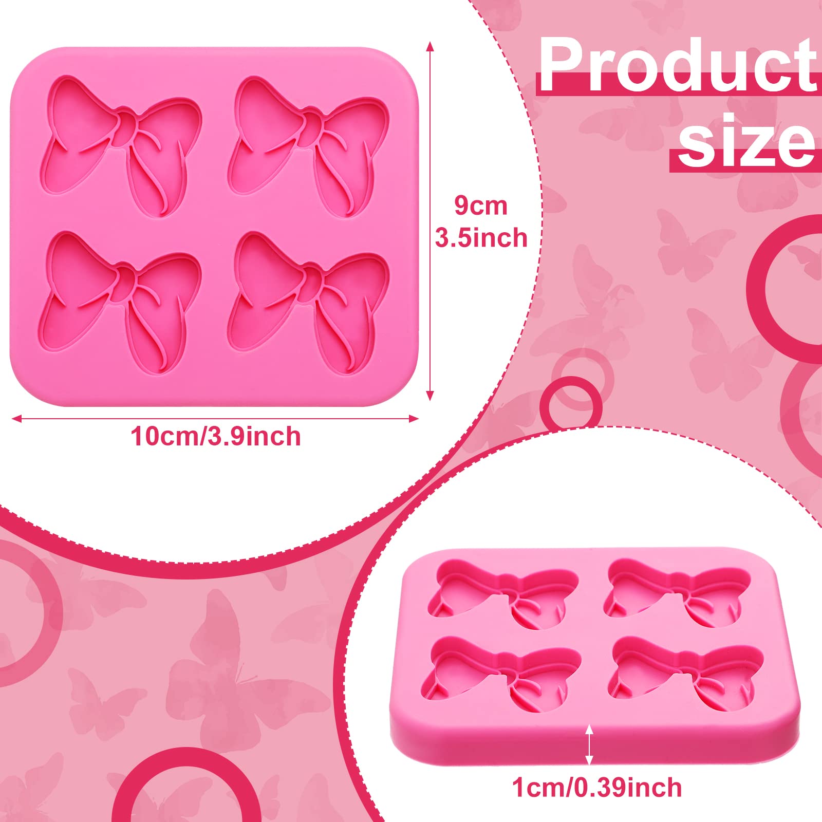 4 Hole Bow Chocolate Silicone Mold 4 Pcs Bow Fondant Mini Mold Cartoon Butterfly Tie Edible Cartoon Cake Molds For Baking Pink B
