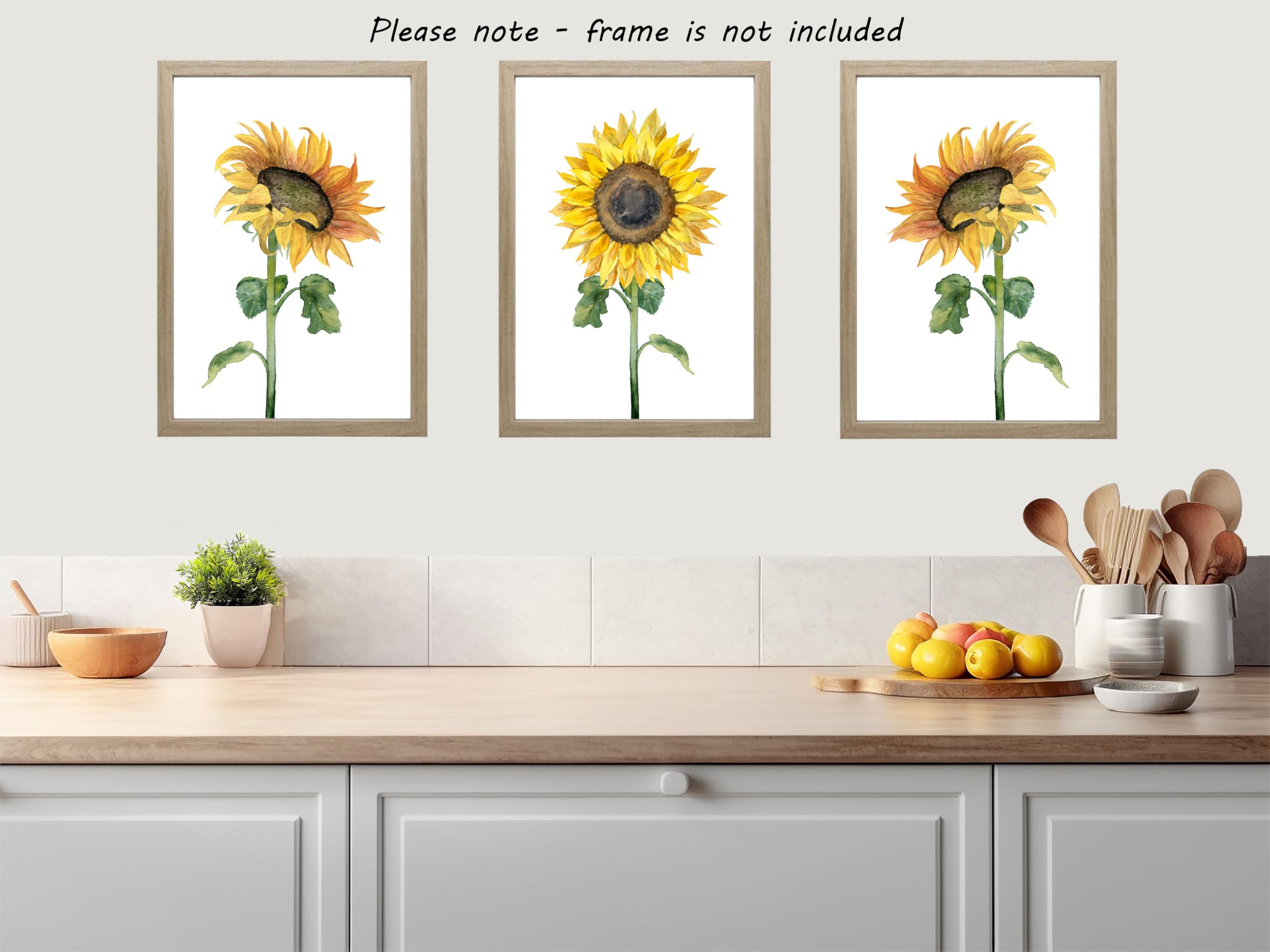 Sunflowers Wall Art Set Of 3 Unframed Prints, Plant Home Decor, Living Room Bedroom Poster Home Decor, Yellow And Green (8X10)