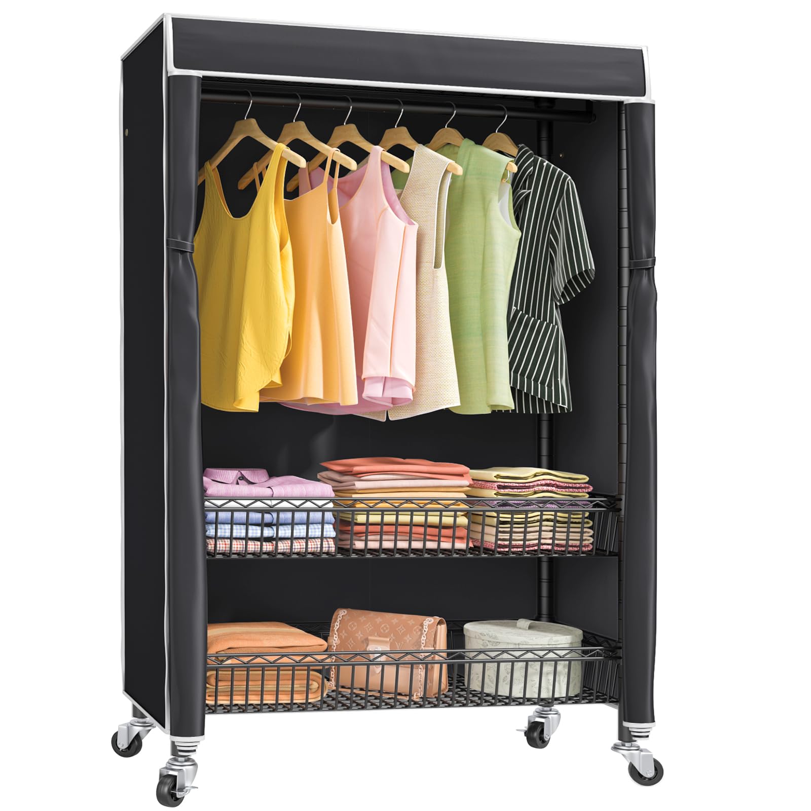 Vipek Rolling Garment Rack With Cover And Wheel, Heavy Duty Rolling Clothes Rack With Cover, Covered Clothes Rack For Hanging Cl