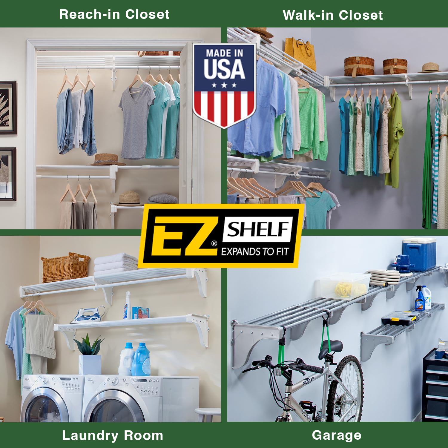 EZ Shelf-Expandable-Closet Shelf with Hanging Rod-41.5? to 74''-White-Easy Install to 1 Sidewall and Backwall-(EZS-SCRW72-1-1)-Wire Closet Shelving Alternative