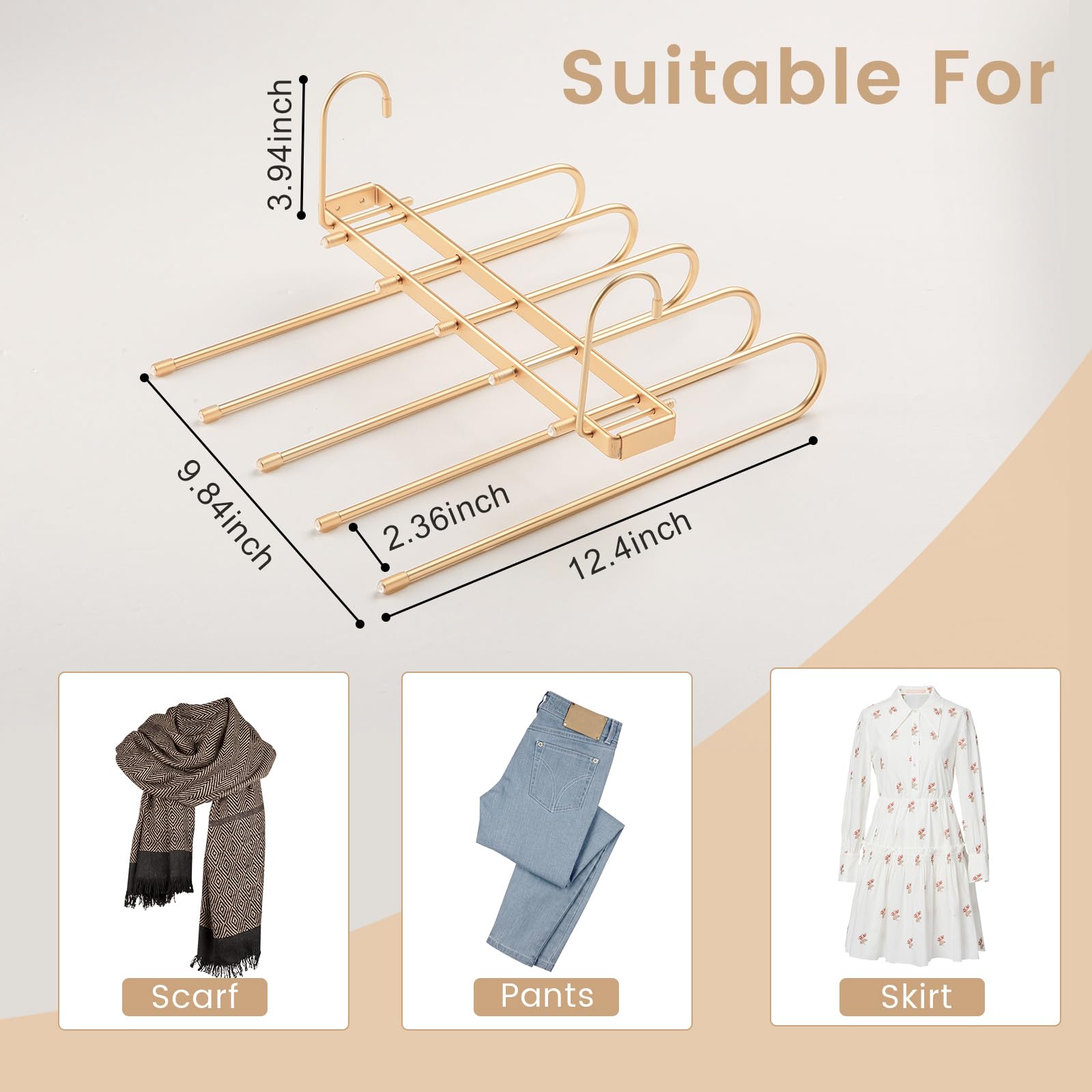 Pants Hangers Space Saving,Closet Hangers 5 Layers 2 Uses Multi Functional Pants Rack,Metal Heavy Duty Wardrobe Organizer Racks