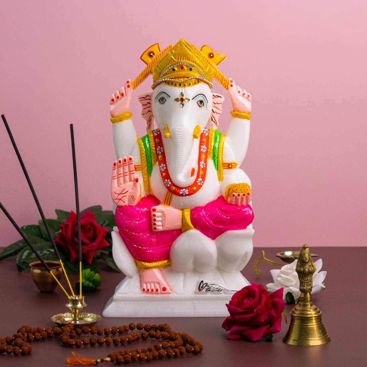 Handicraft Bazaar Marble Ganesh Big Size Murti | Large Size Marble Ganesh Idol For Home Mandir (6 Inches)