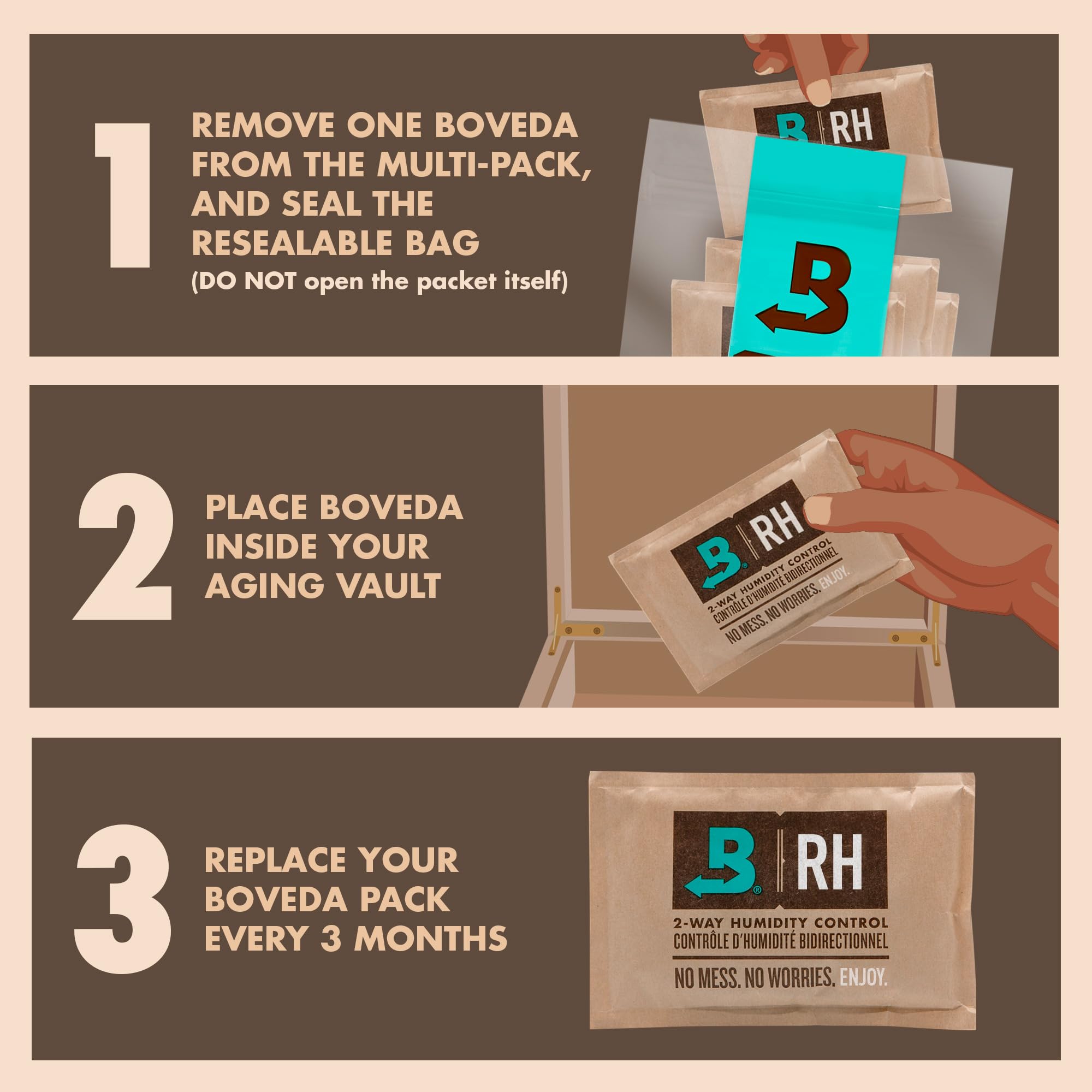 Boveda 72% Two-Way Humidity Control Packs For Wood Humidifier Boxes - Size 60 - 20 Pack - Moisture Absorbers - Humidifier Packs