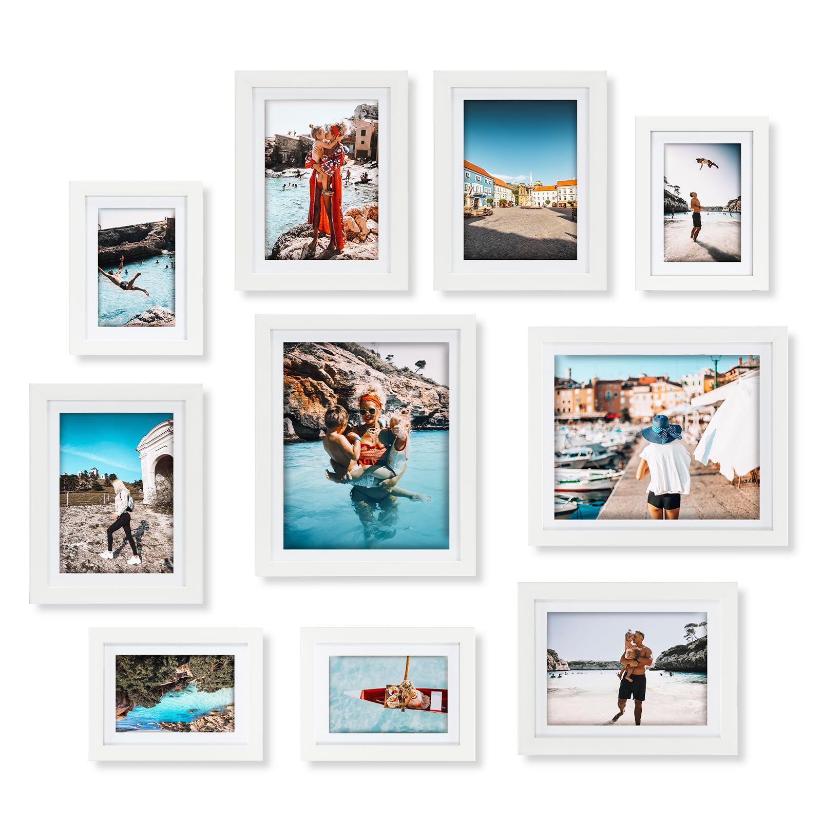 Giftgarden White Multi Picture Frames with Mat for Multiple Sizes Photos, Four 4x6, Four 5x7, Two 8x10 for Gallery Photo Frame C